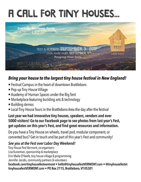 Tiny House Fest Vermont Call for Tiny Houses