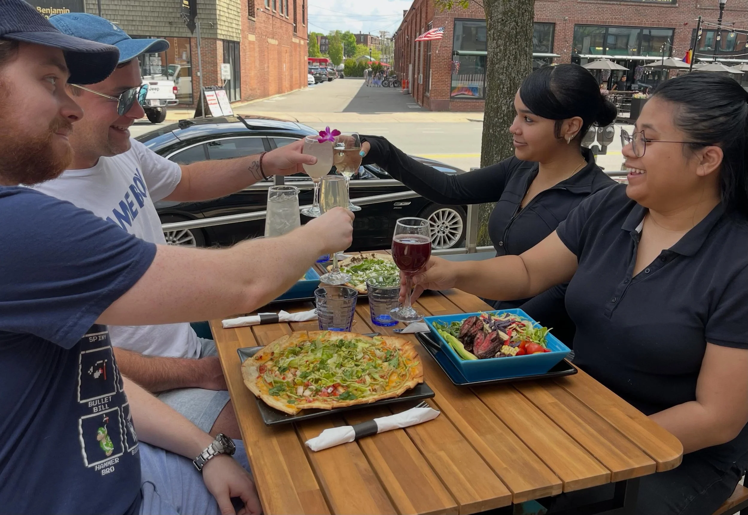 Great time to gather the Gal pals* for a wine o&rsquo;clock get-together on the Bit Bar patio! New Summer food items like the Miso Ceasar Salad and Cauliflower Crust Taco Pizza, make it a party. 
* In this context Gal pals is a non-gendered term of e