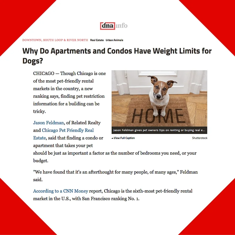 June 1, 2015 - DNAinfo Placement for Chicago Pet Friendly Real Estate