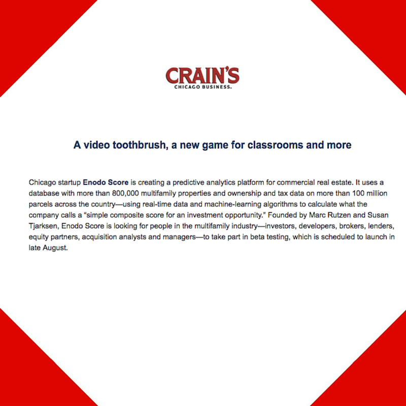 May 26, 2016 - Crain's Chicago Business Placement for Enodo Score