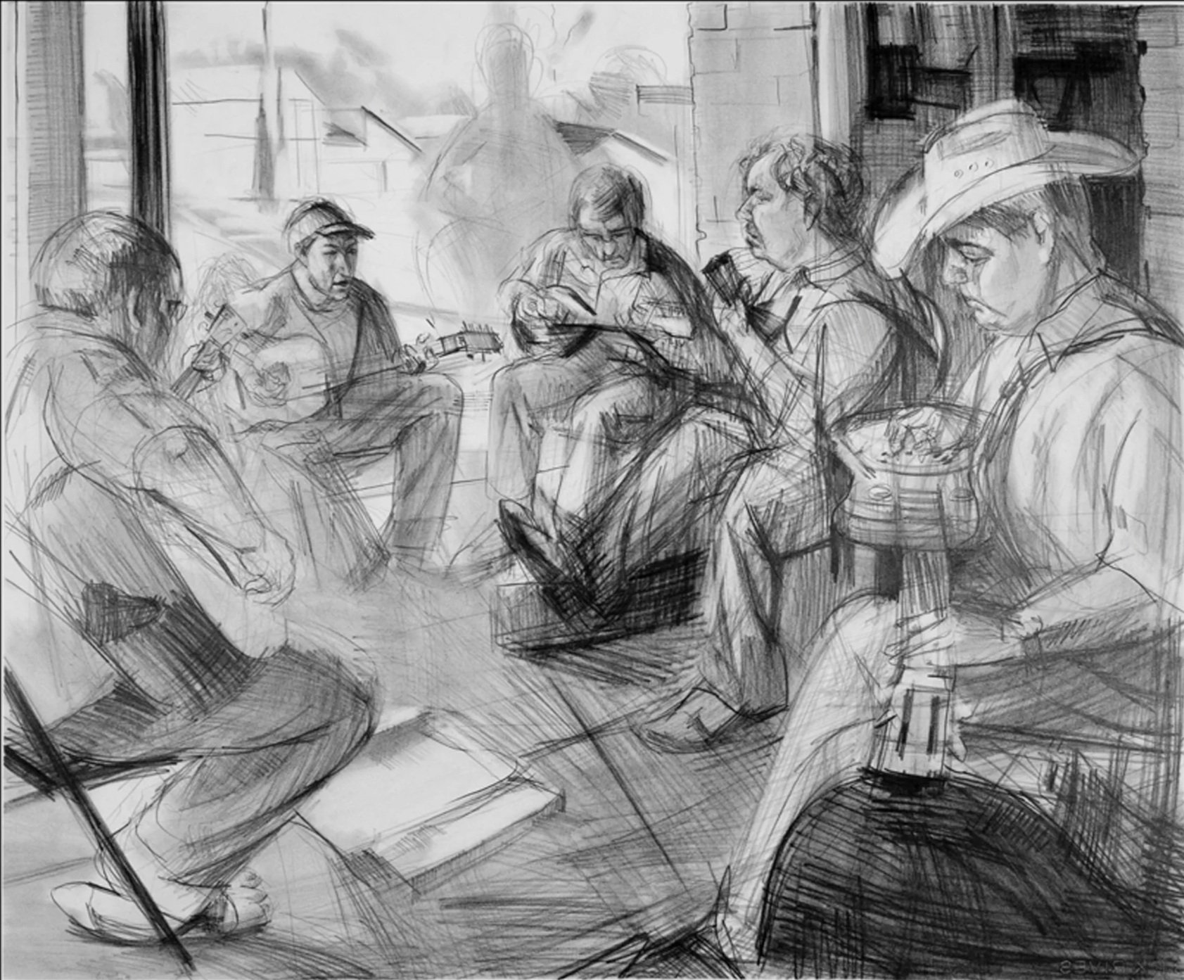 Saturday Jam at the Old Time String Shop, Nacogdoches, Texas

 

 2006,&nbsp;graphite on paper,&nbsp;30  x 40 inches 