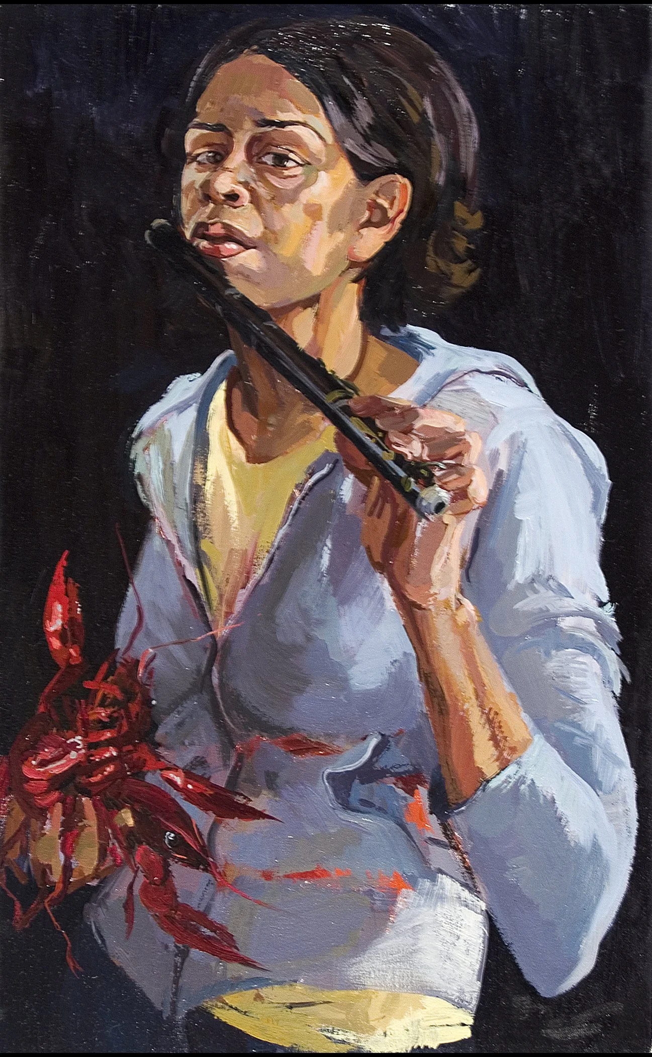 Crawfish Piper
 

 2006, oil on canvas, 24 x 12 inches.  Private Collection. Houston, Texas, USA 
