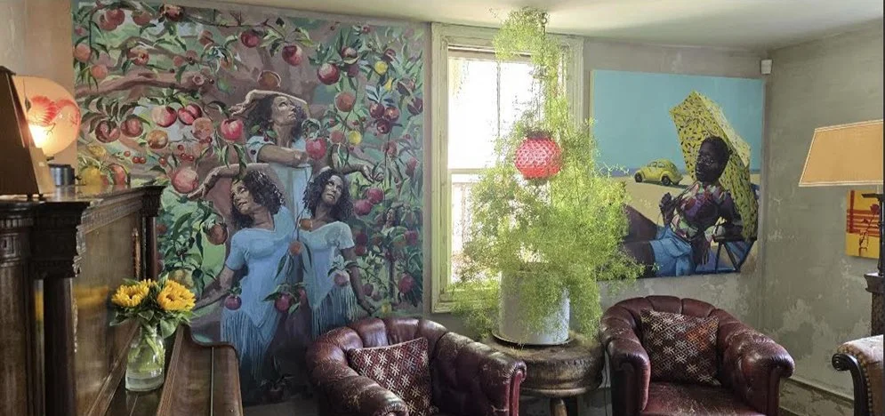 On the Edge, Mary Heaton Vorse House. Provincetown, Cape Cod, Massachusetts. Curated by Sasha Chavchavadze, JoAnne McFarland, and Gene Tartaglia

 

 Pictured (left): Keira Busch and the Tree of Many Fruits, 2022 and (right) All Yellow (Morgan Hill),