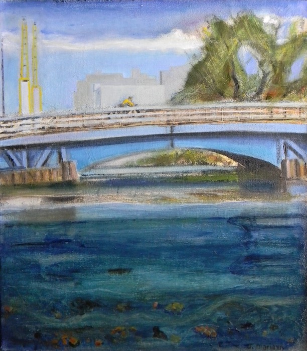 Crossing the 3rd St Bridge 14x16 $400