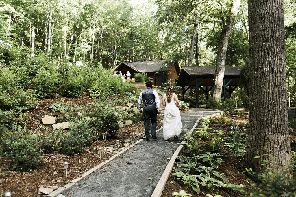 bride and groom arrive to reception at Nantahala Weddings