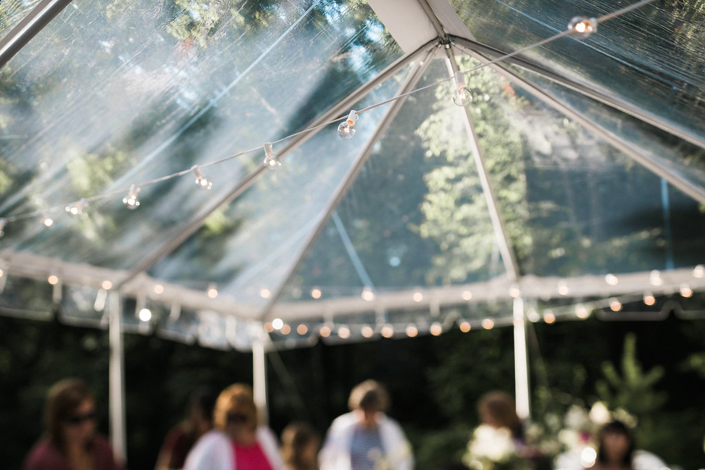 under clear tent at Nantahala Weddings