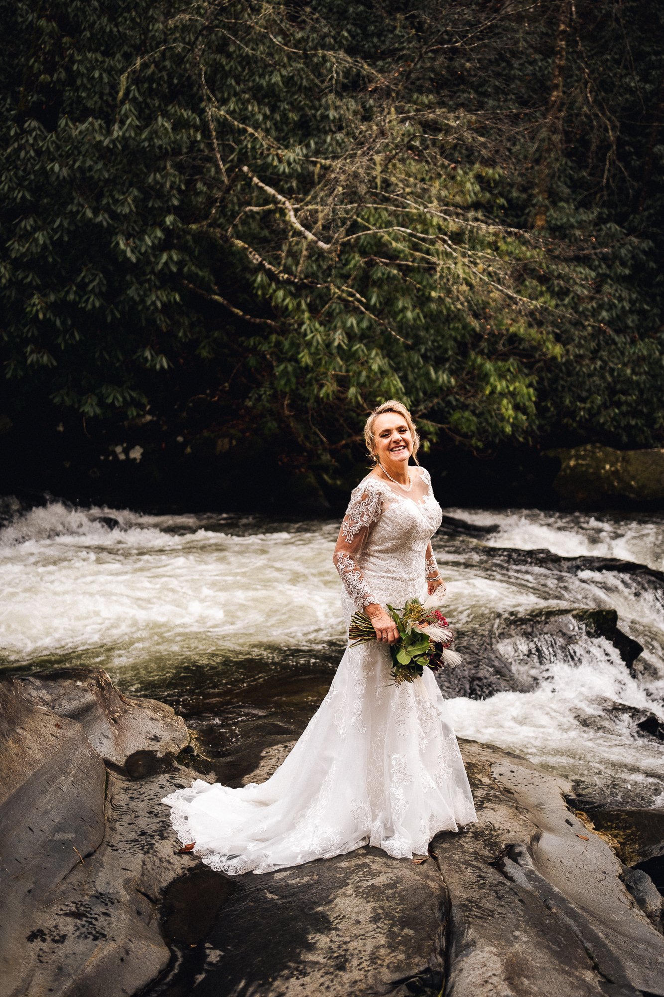 Bridal portrait at Nantahala waterfall