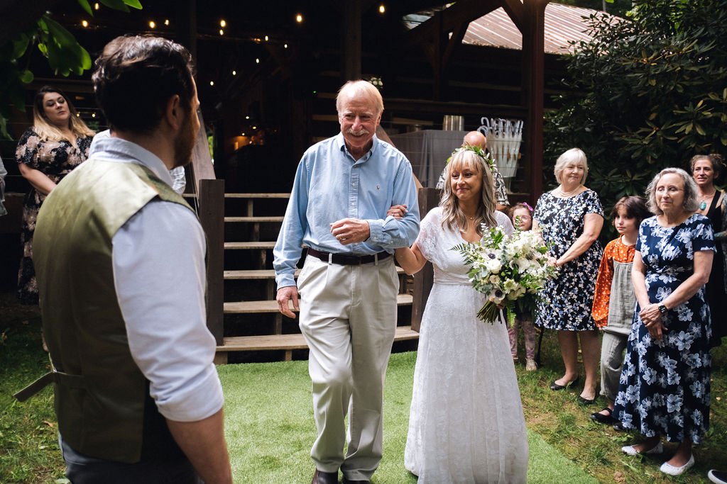 A heartfelt moment between the bride and her father, sharing a tender embrace before the wedding ceremony, filled with love and emotion.