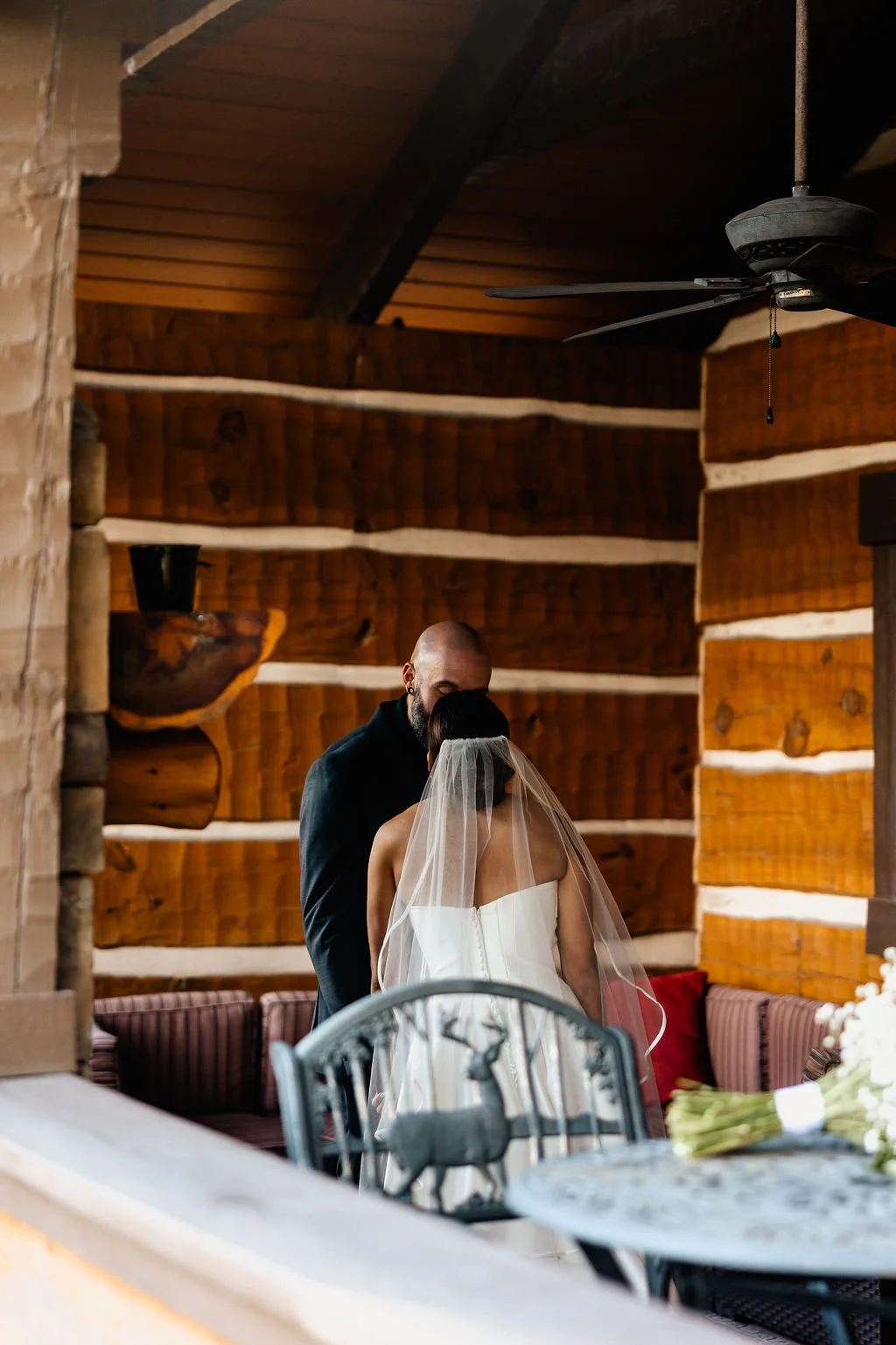Jason and Cayli sharing an intimate portrait moment during their Blue Ridge Georgia mountain cabin wedding, photographed by Appalachian Wedding Photography