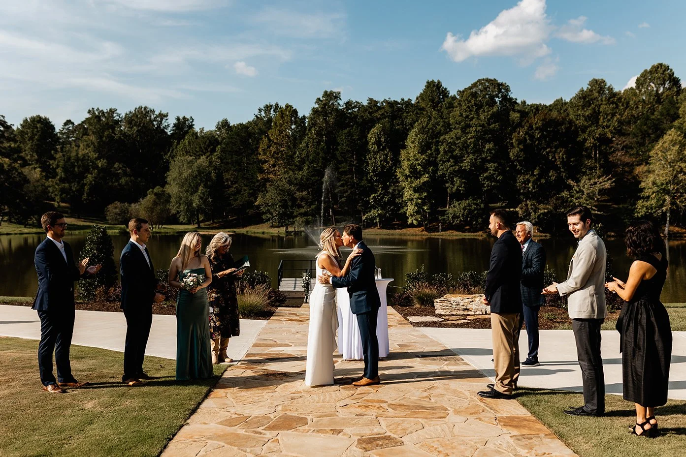 Ralph and Debbie exchanging vows at a small lakeside wedding ceremony in Blue Ridge, Georgia