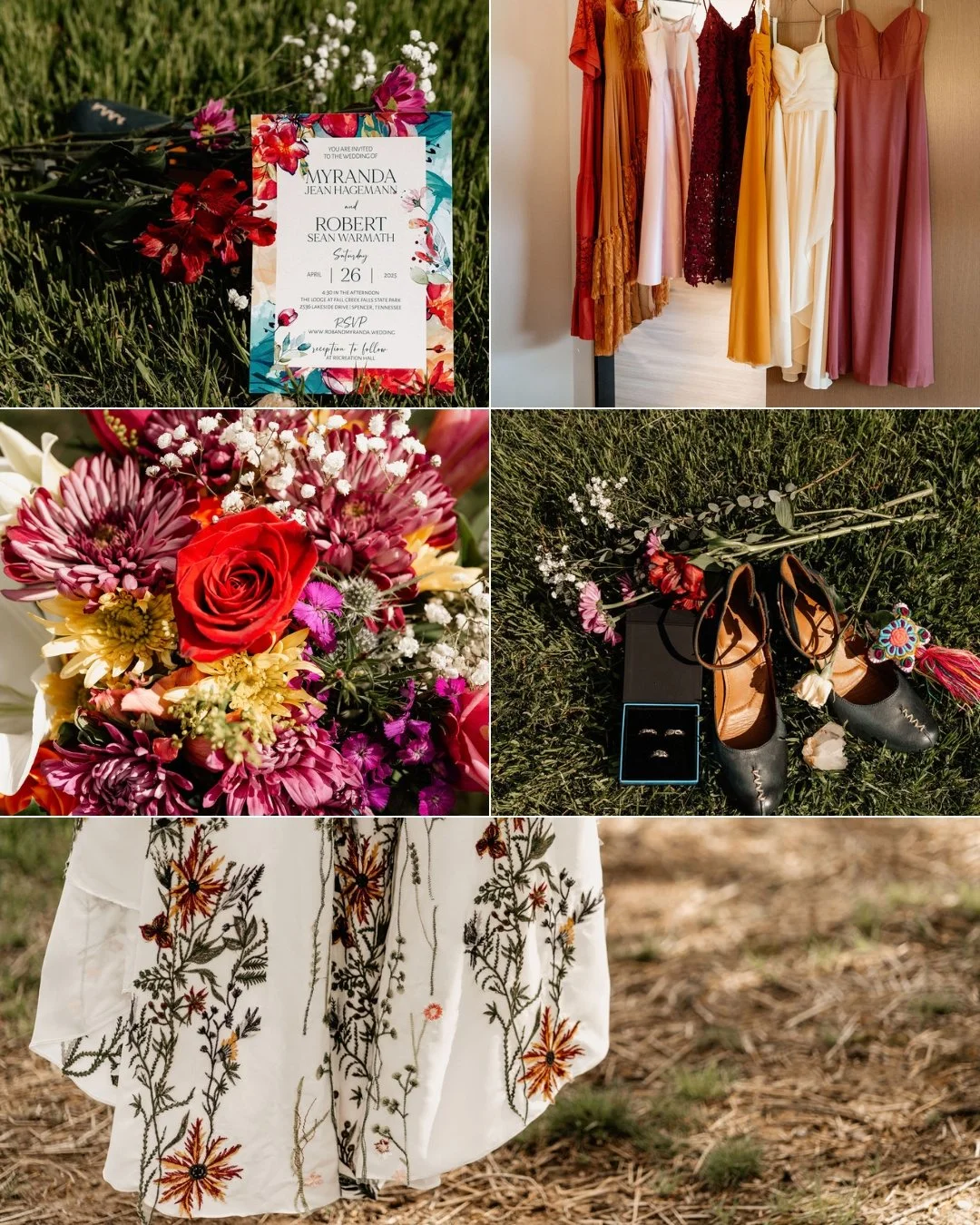 Bride Myranda in embroidered gown at Fall Creek Falls woodland wedding Tennessee