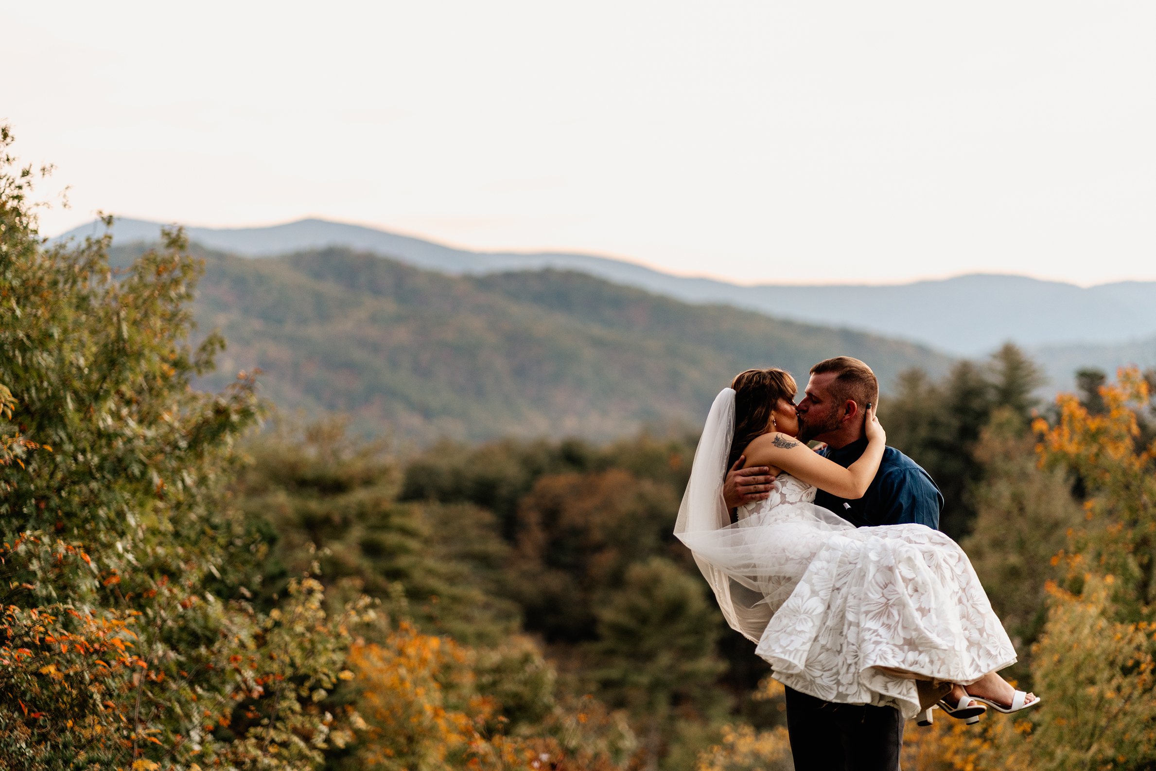 Couple portrait at an intimate Appalachian mountain wedding in Blue Ridge, Georgia