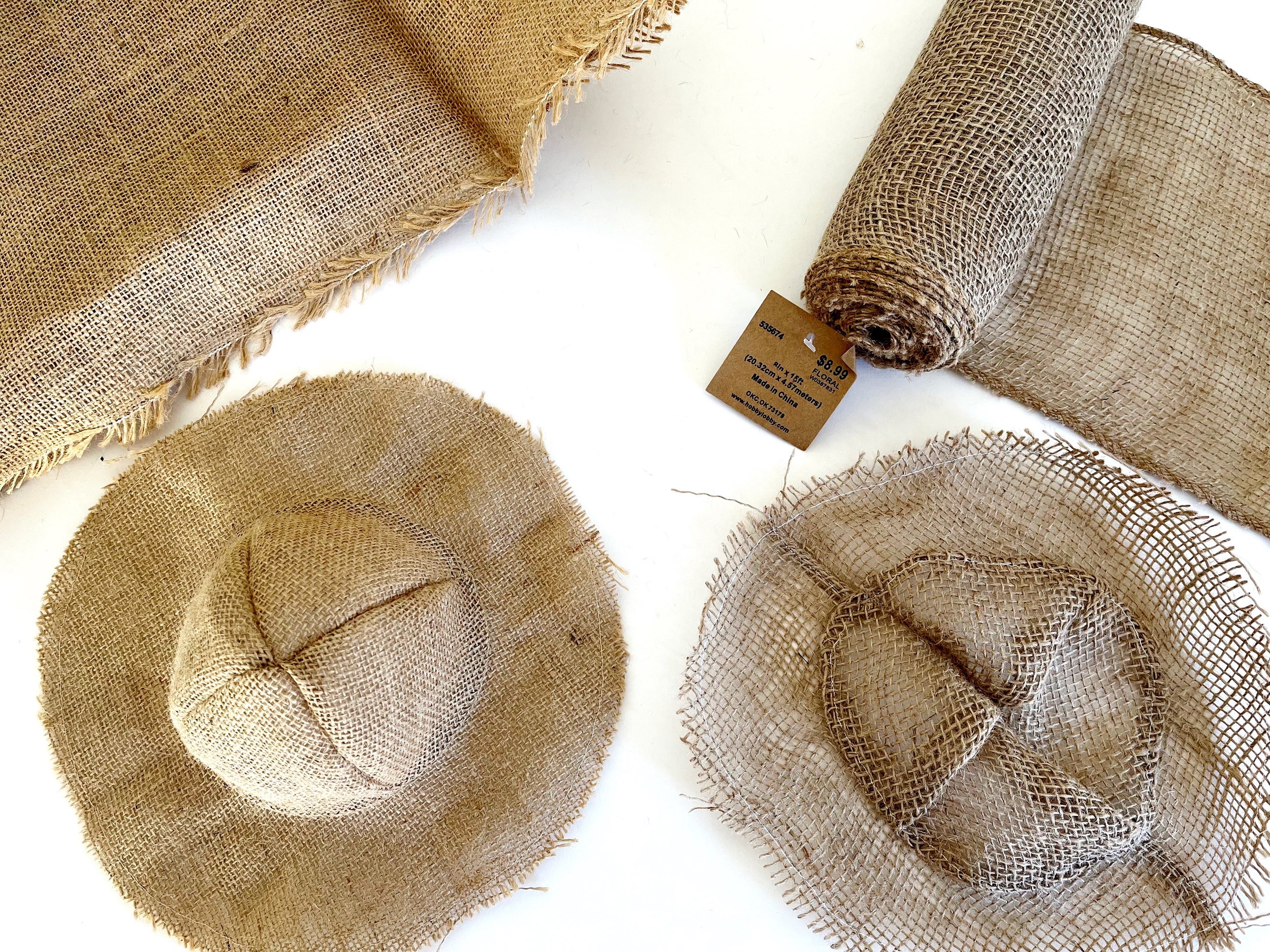 burlap sewing for kids. yarn, burlap pieces and kid plastic sewing needles.