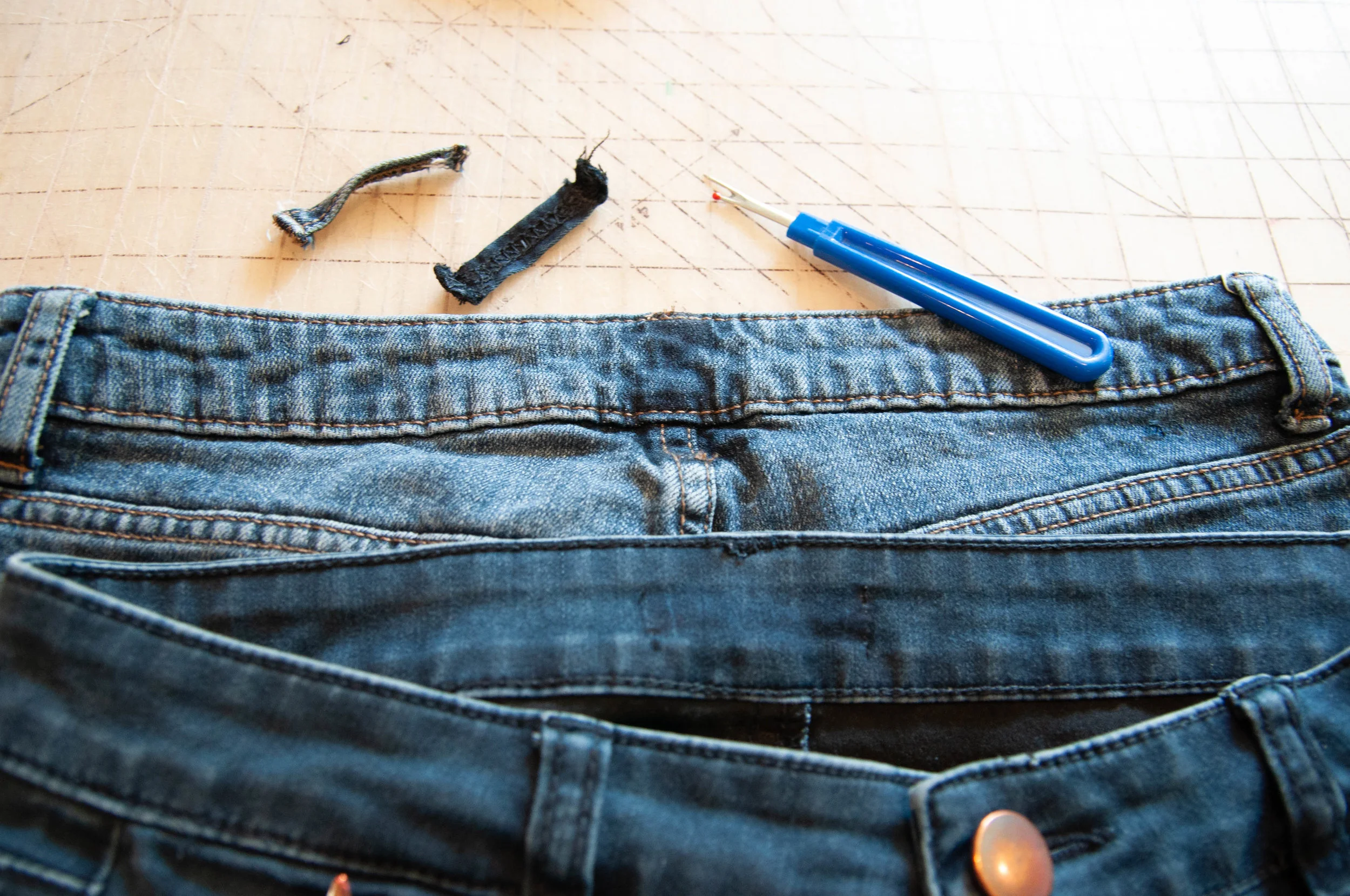 How to make a jeans waistband smaller. || Pin, Cut, Sew Studio