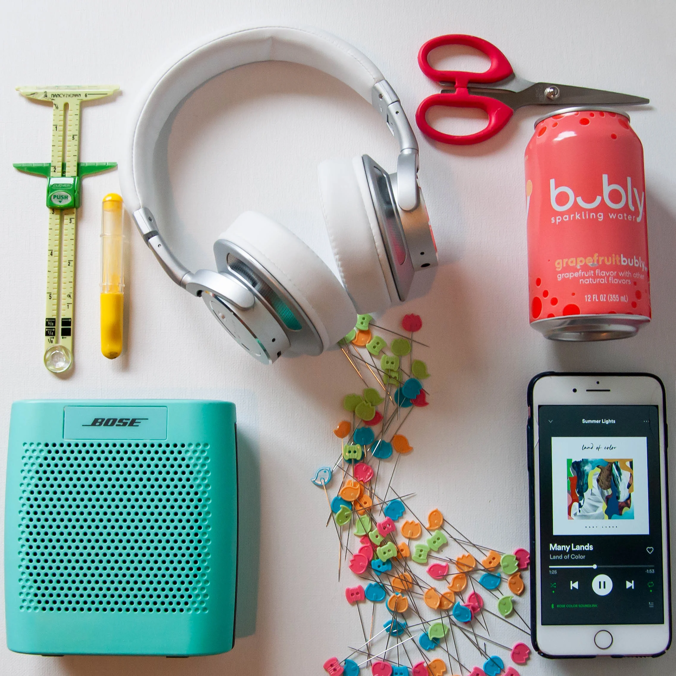 Sewing room essentials! Click over for my list of unlikely sewing tools AND some just-for-fun items to have in your sewing room. || PIn, Cut, Sew Studio
