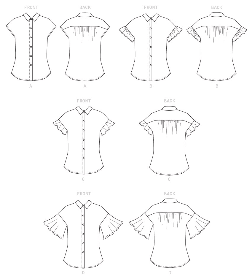 LIne drawing of Butterick 6686. Come see how I hacked this basic pattern into two very different tops! || Pin, Cut Sew Studio