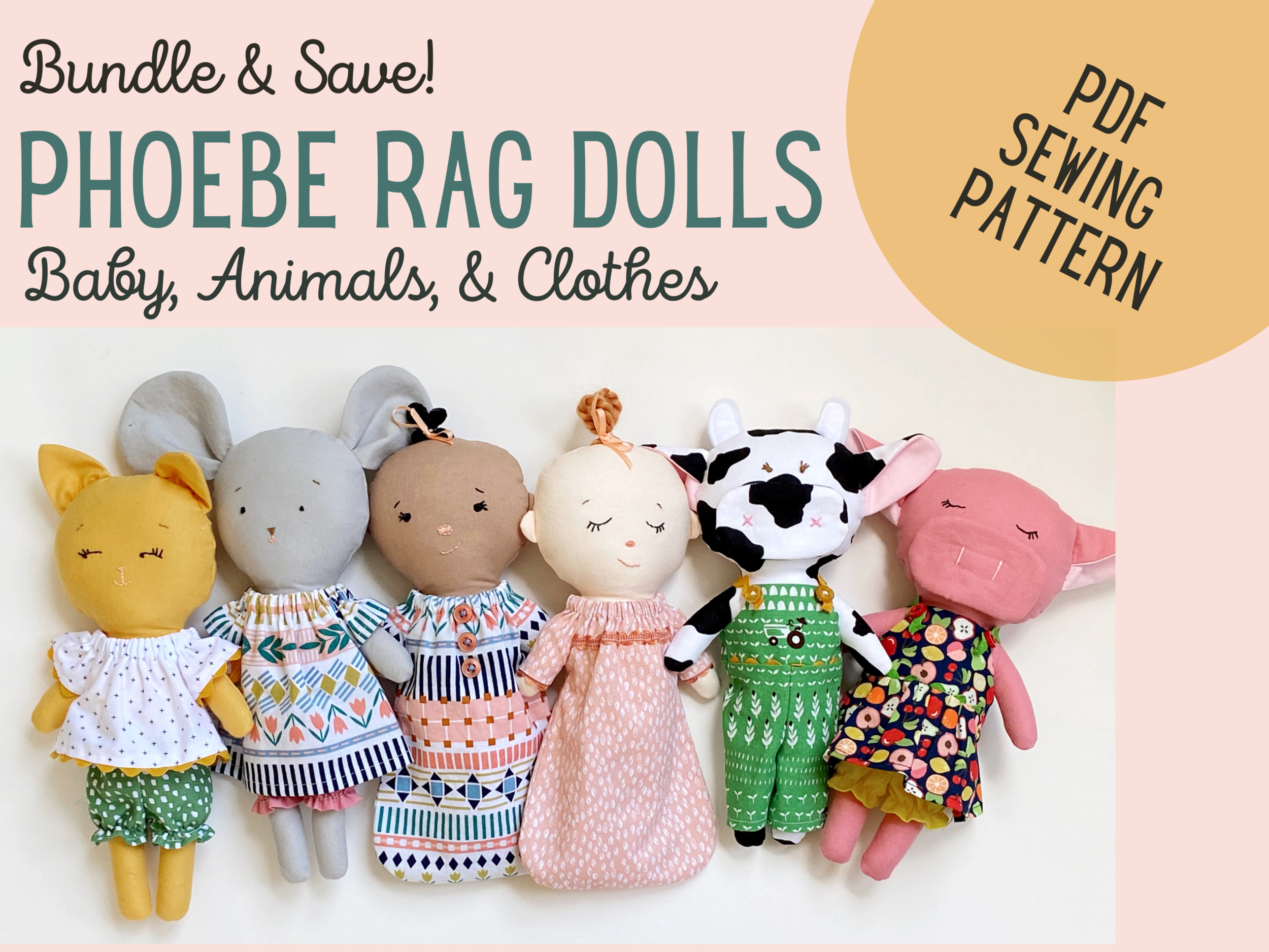 Animal Rag Doll Sewing Pattern: Cow & Pig with Clothes — Pin Cut Sew Studio