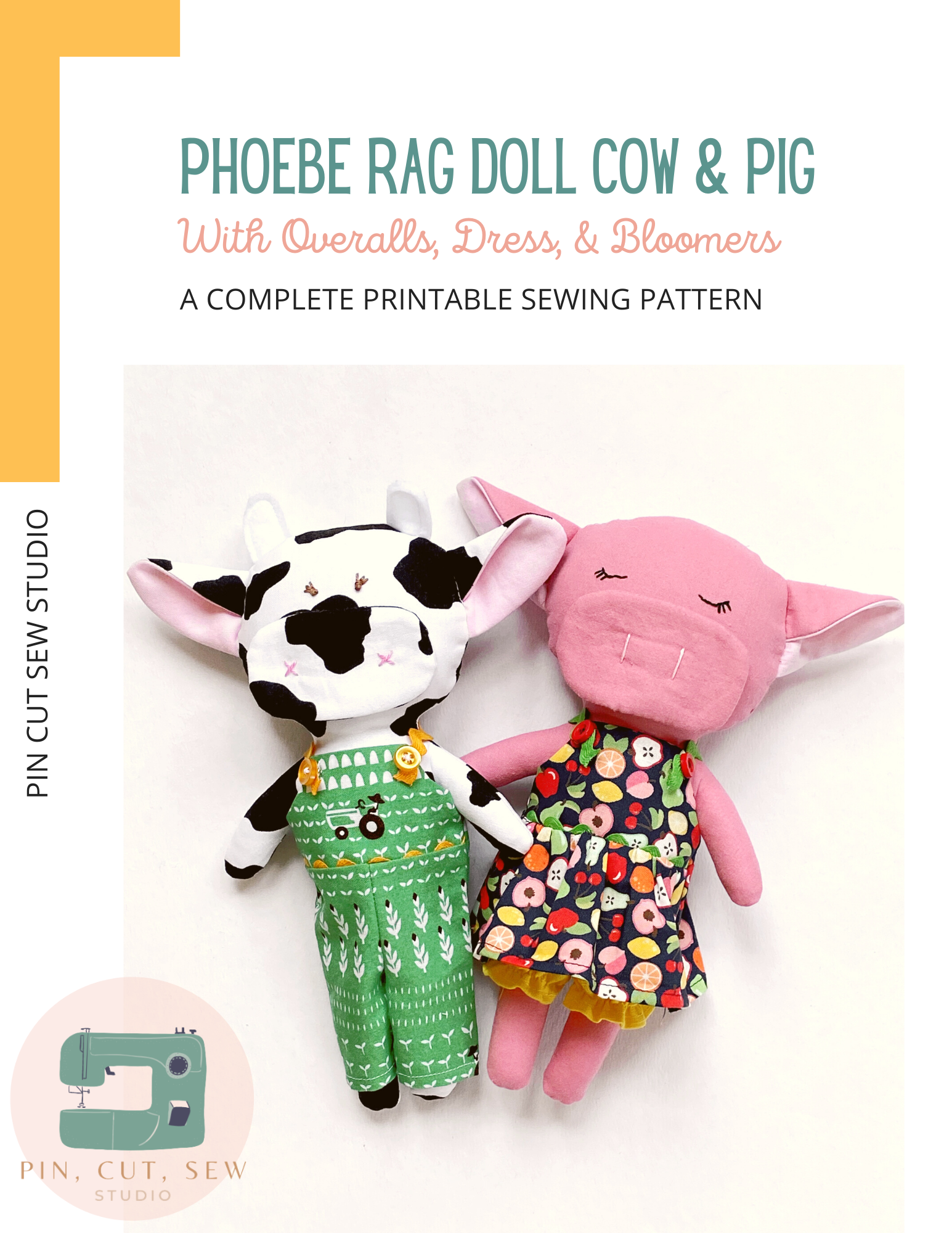 Animal Rag Doll Sewing Pattern: Cow & Pig with Clothes — Pin, Cut, Sew  Studio