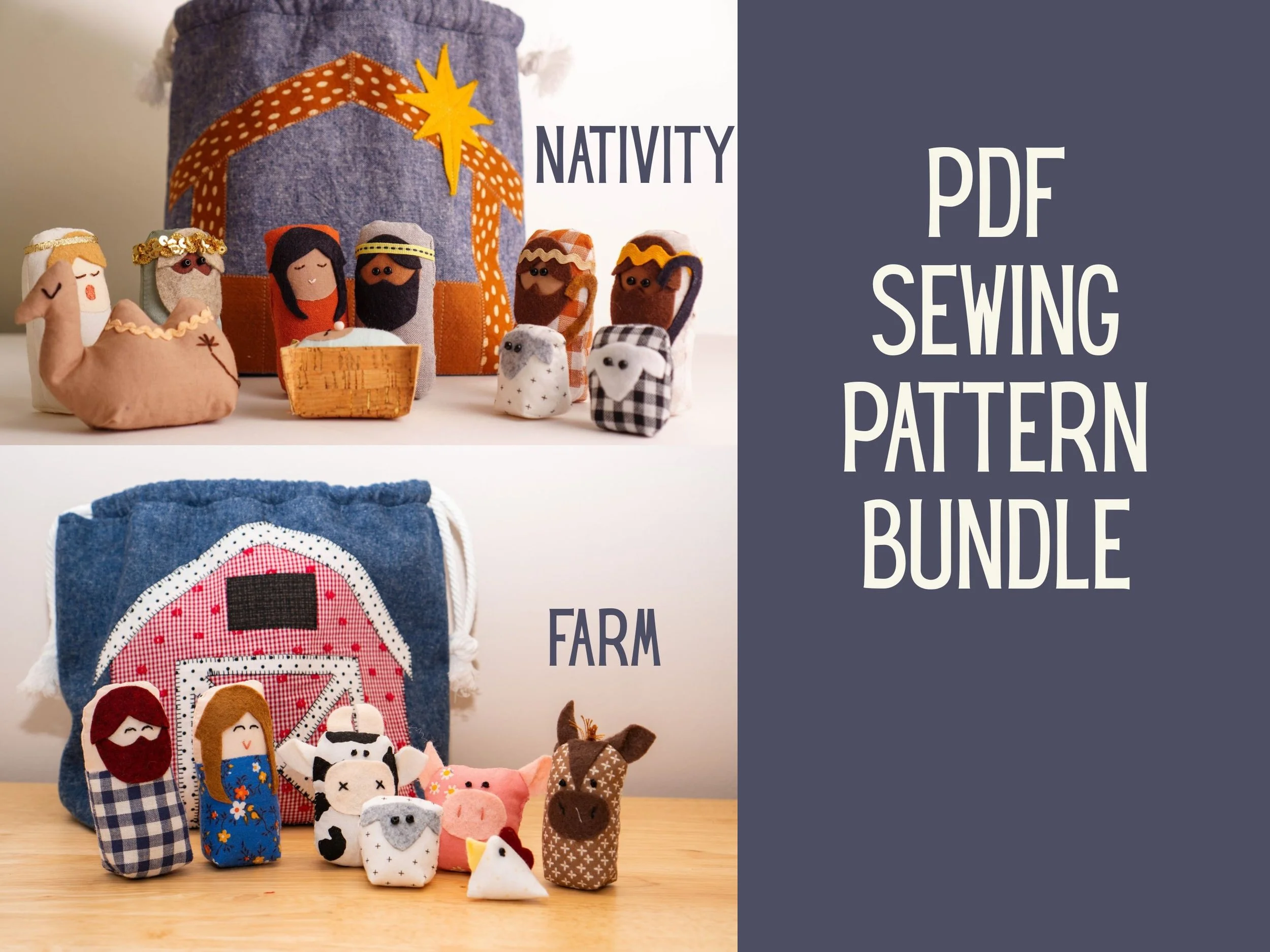 Play Set PDF Pattern Bundle, Farm & Nativity