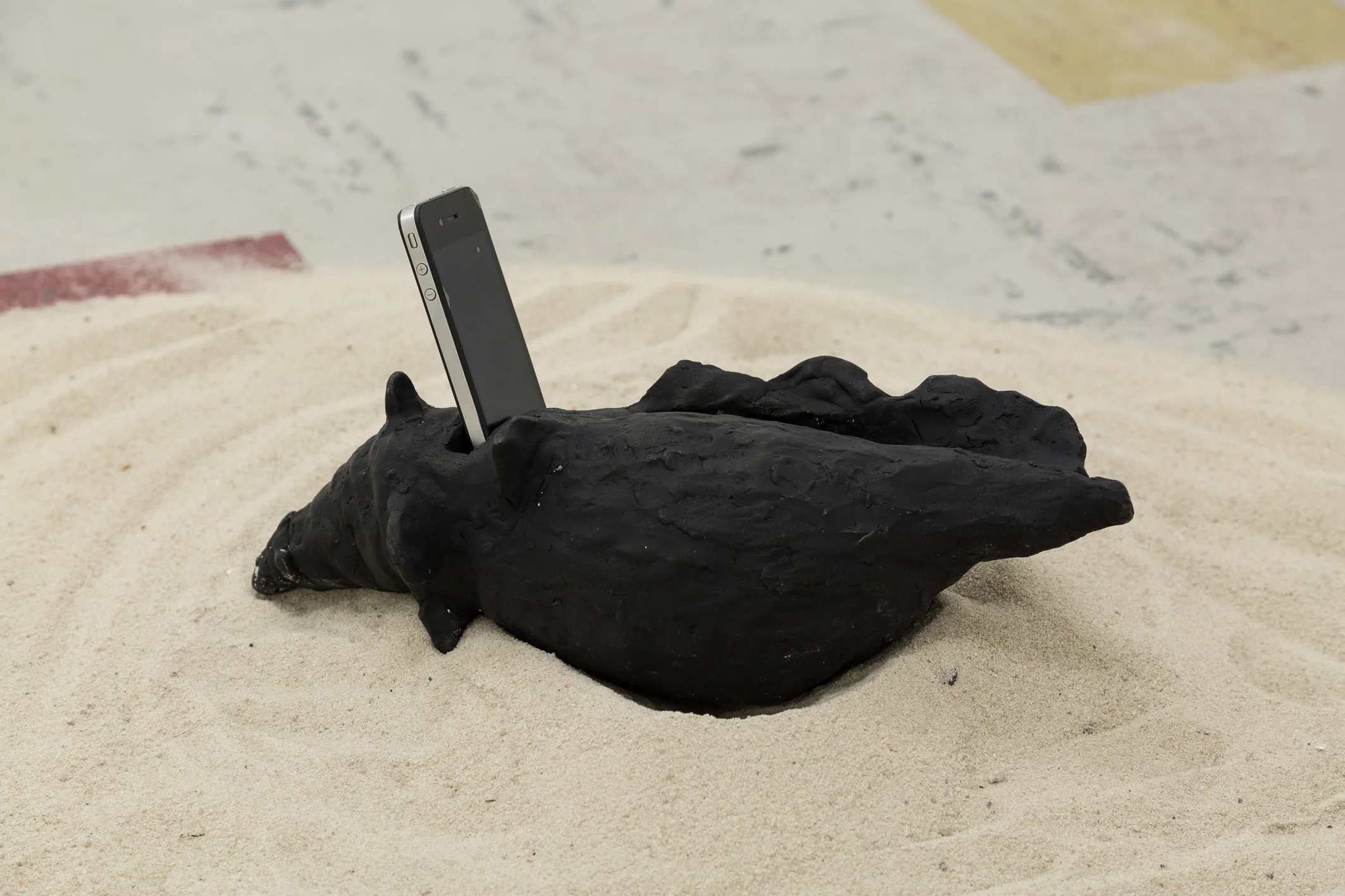 Materials; Sand, clay, gouache and two sound compositions played through broken phones and amplified by the clay conches. Images courtesy of Christo Crocker. 