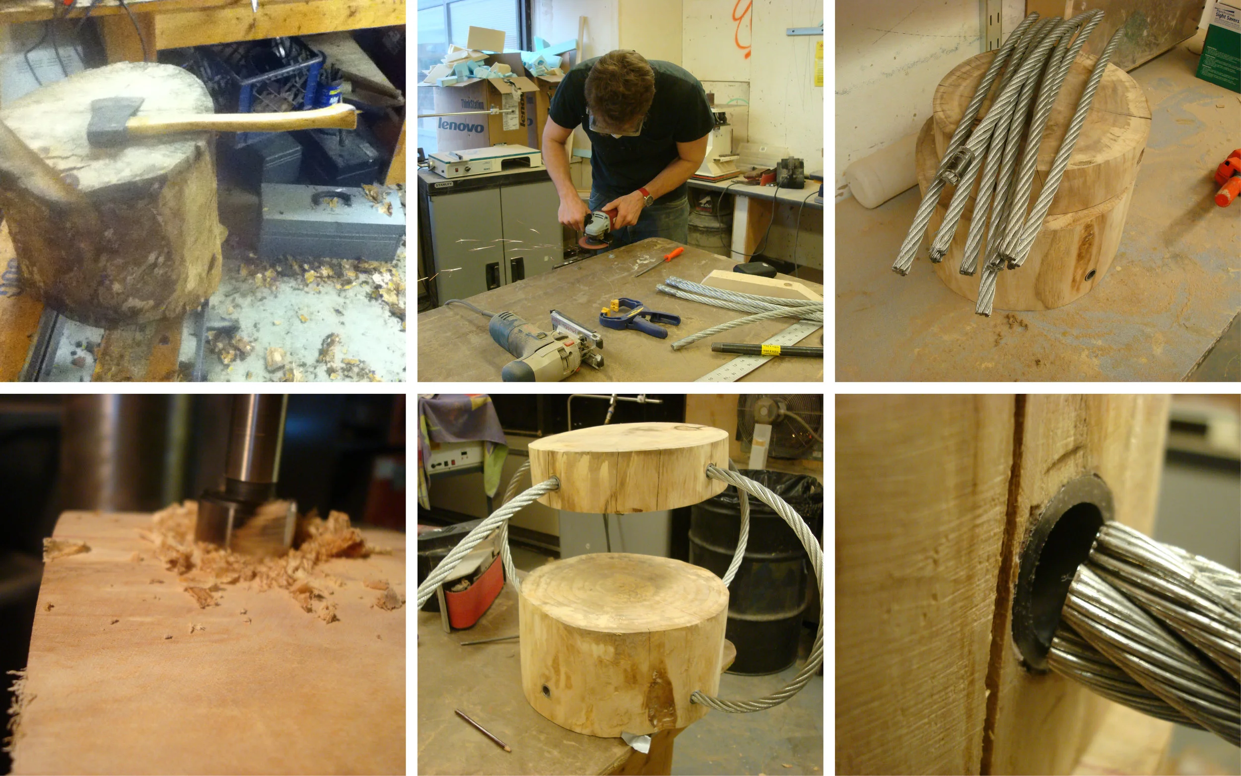Once a direction was selected, I set to work sourcing materials and building the full-scale version. Through trial and error I was able to determine how many steel-cable struts would be needed to support a 200+ pound load.