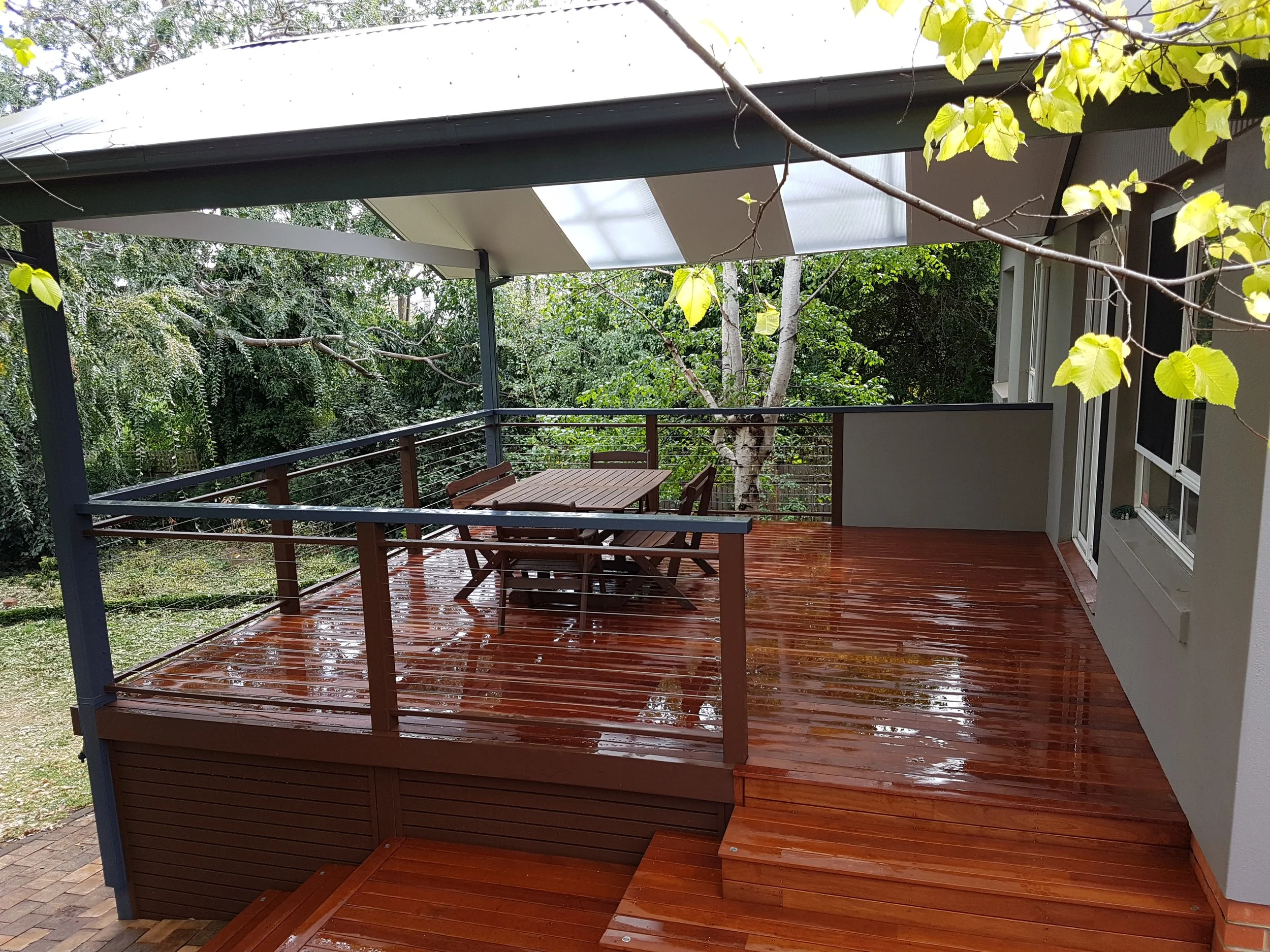 Steel framed deck and pergola