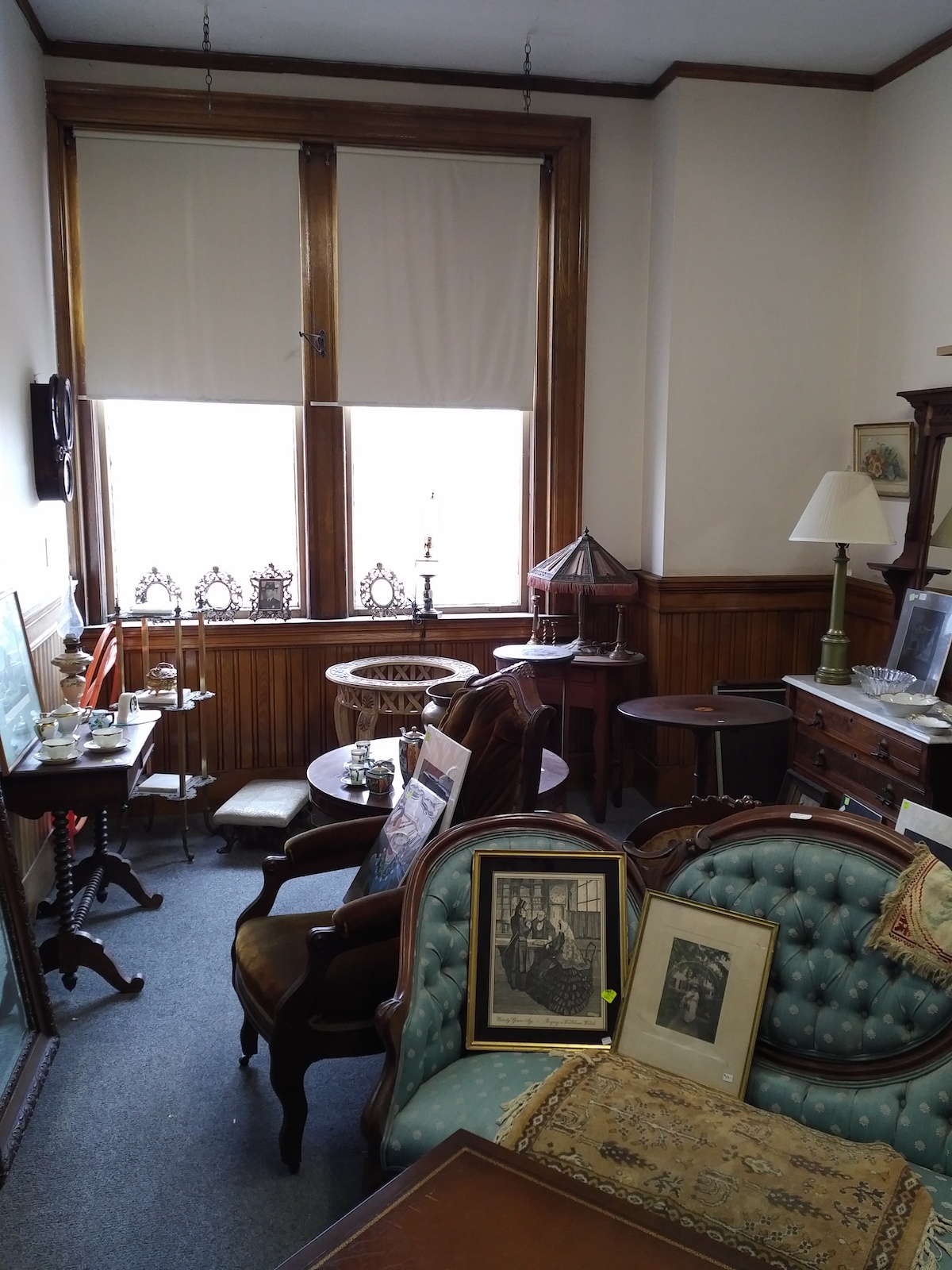 One of the 25 rooms at Hilltop Antiques. . .the view of downtown Skowhegan from those windows is charming.