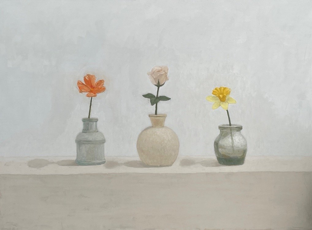 Three Flowers With Bottles