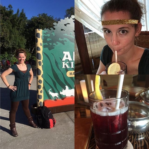 Day 3 - Merida of Brave . I forgot my sunglasses on this day, thus the squinting. During our visit to Animal Kingdom, we found a fab little place called Nomad Lounge off the beaten path and had some really yummy adult drinks. I cannot recommend this place enough, as it's cool inside with lots of comfy chairs and good food.