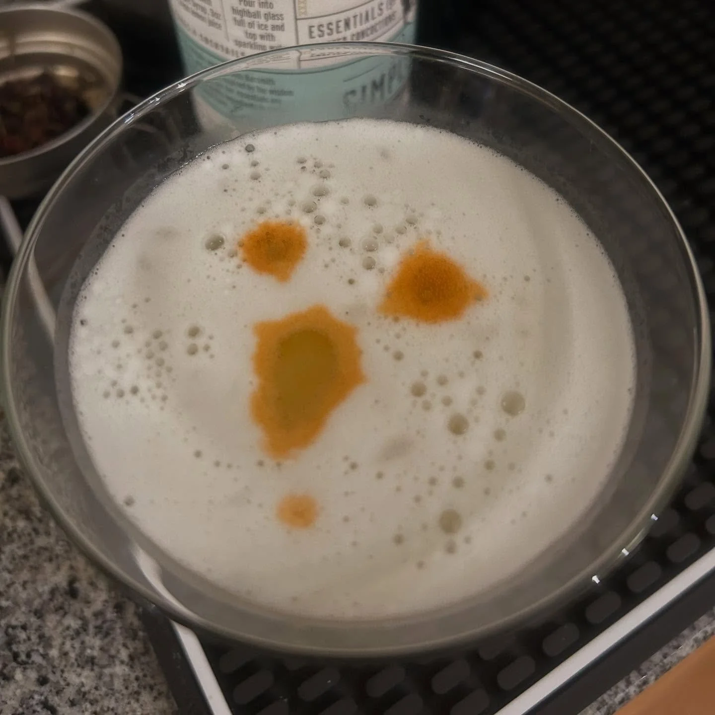 When your husband makes you a cocktail that is POSSESSED.
Pastis Pearl. Ingredients: gin, pastis (or Pernod), lemon juice, simple syrup, aquafaba, angostura bitters, and a restless soul.