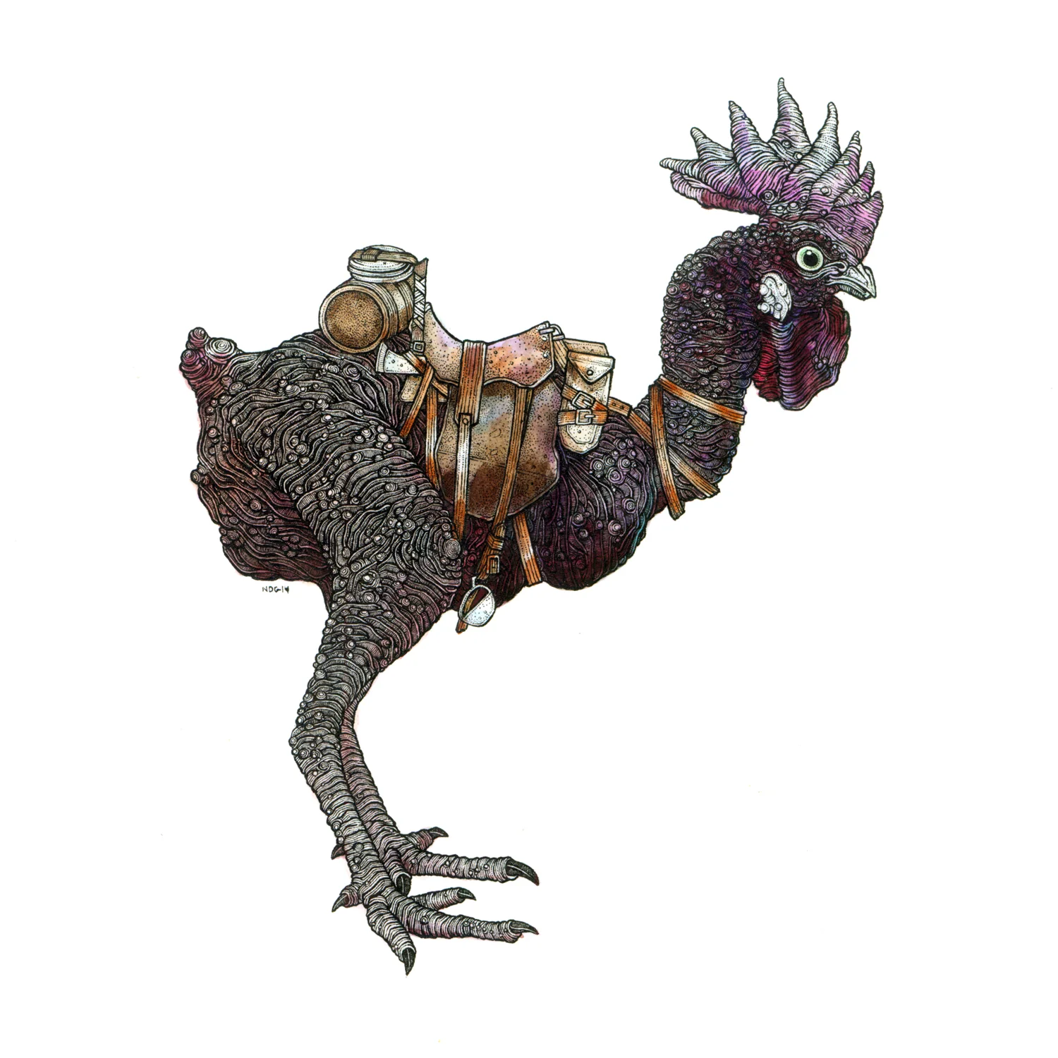 Featherless Fowl Mount watercolour and ink on paper, 10" x 10" 2014