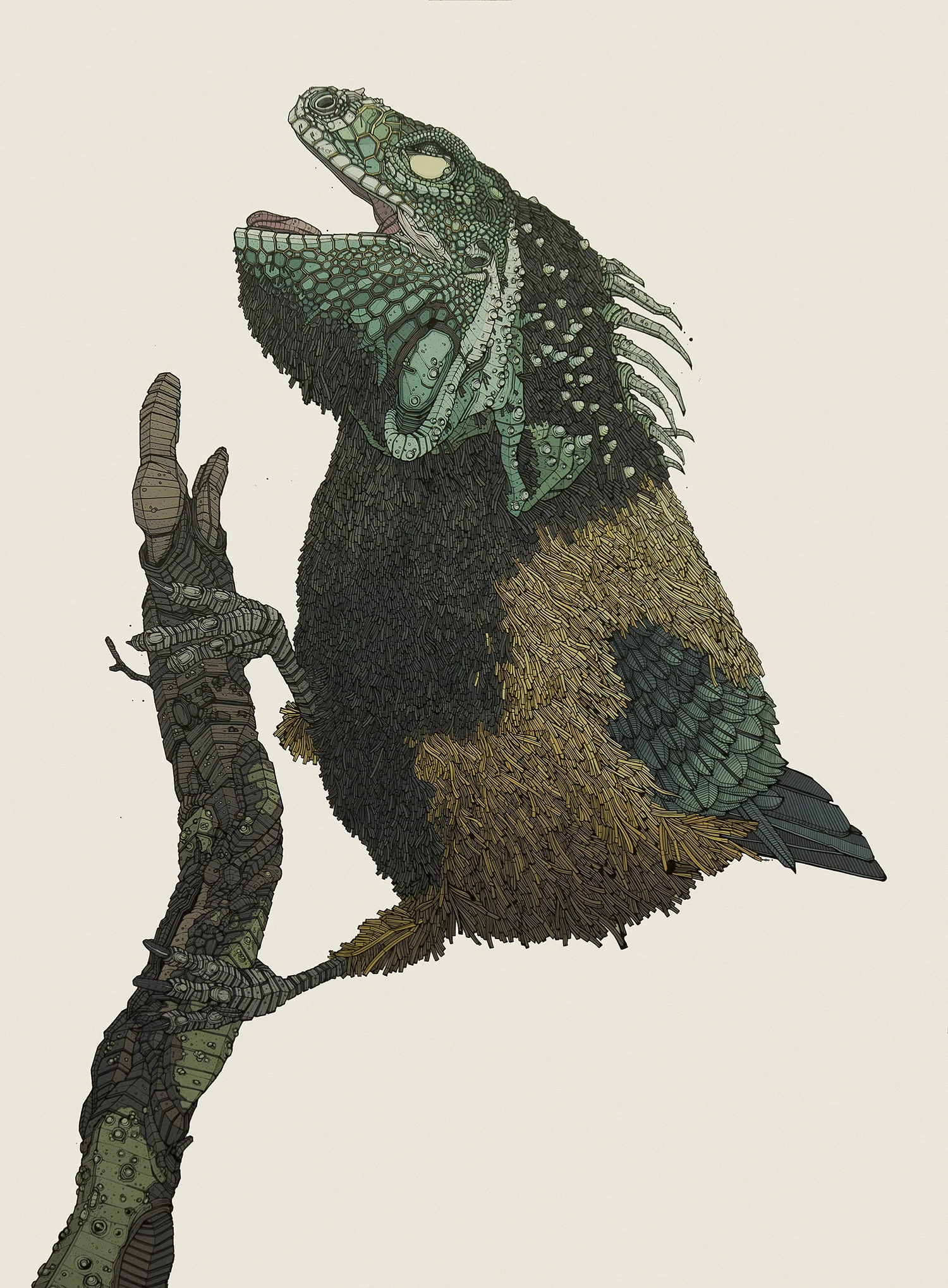 Plumed Iguana animation paint and ink on mylar, 24" x 32" 2011