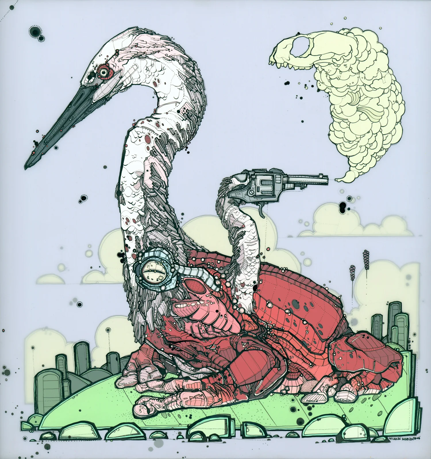 Bi-Faced Amphibious Sentry animation paint and ink on mylar, 14" x 15" 2006