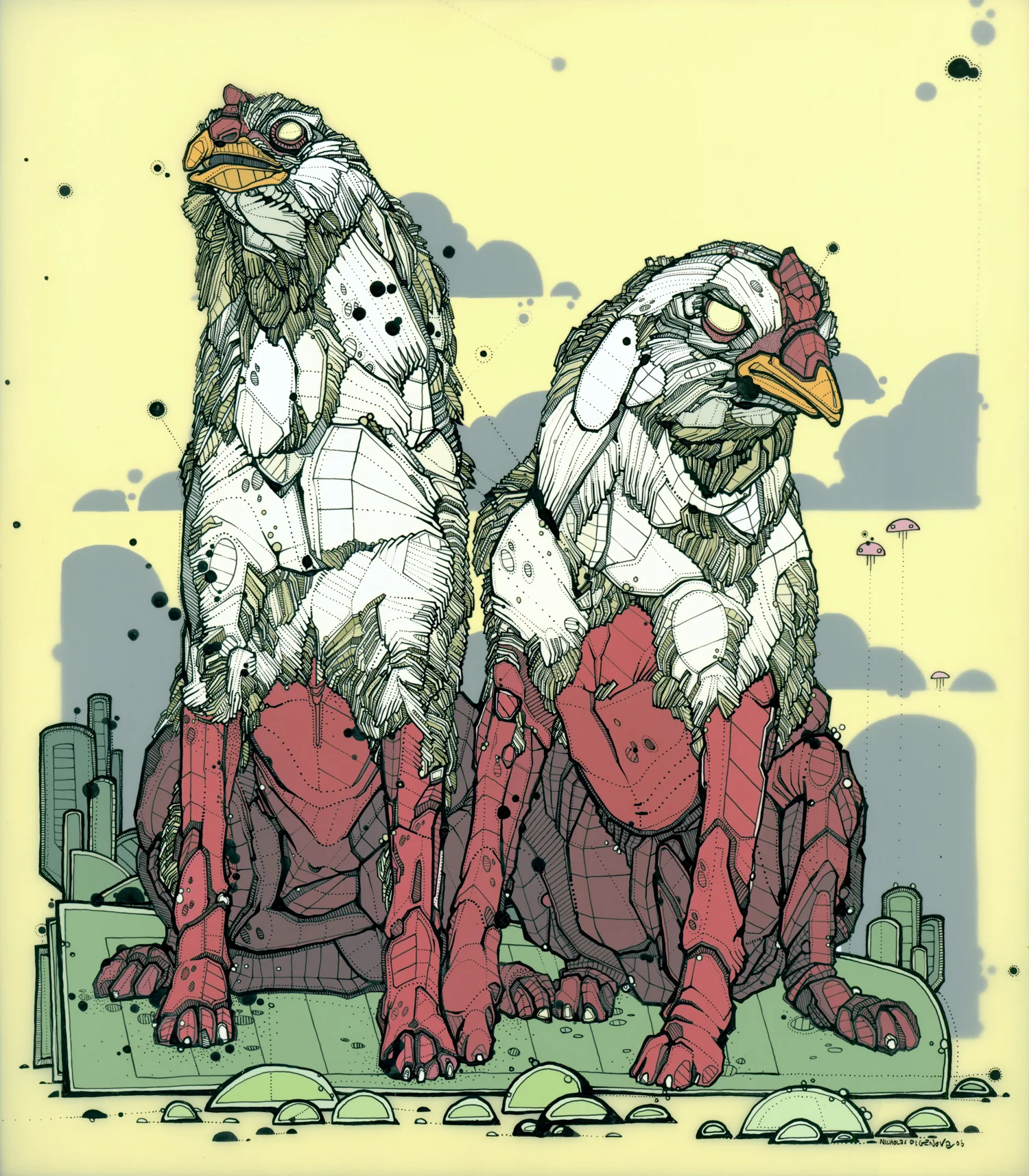 Siamese Chicken Hounds animation paint and ink on mylar, 13" x 15" 2006