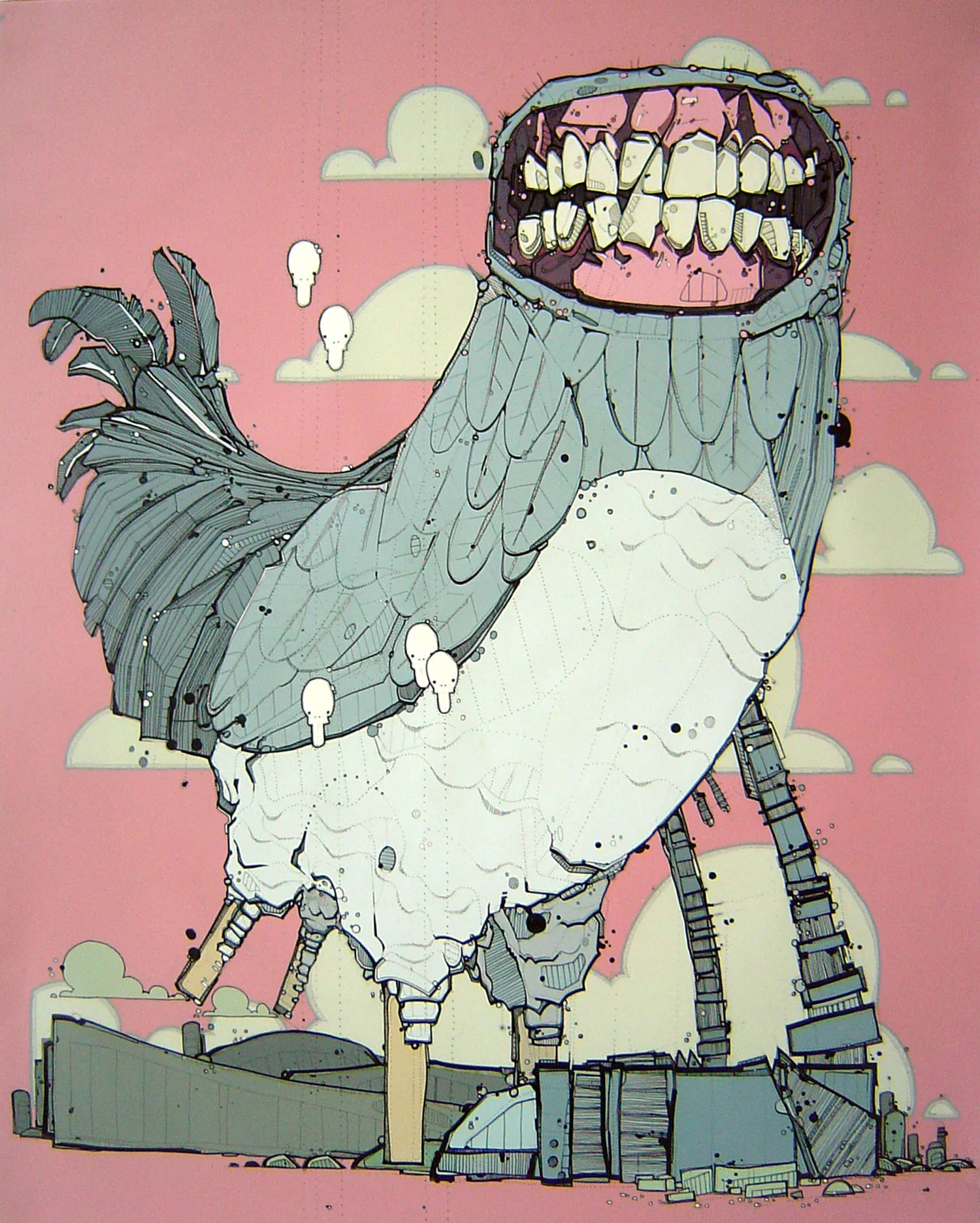 Jawcular-Faced Fowl animation paint and ink on mylar, 24" x 30" 2005