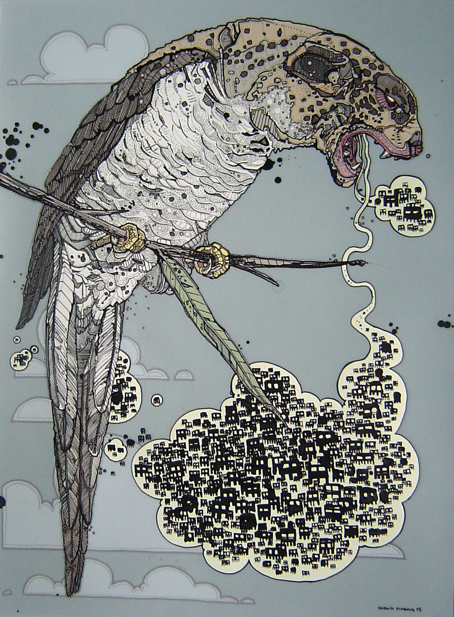 Feline-Faced Swift Spewing Ectoplasm animation paint and ink on mylar, 11" x 14" 2005