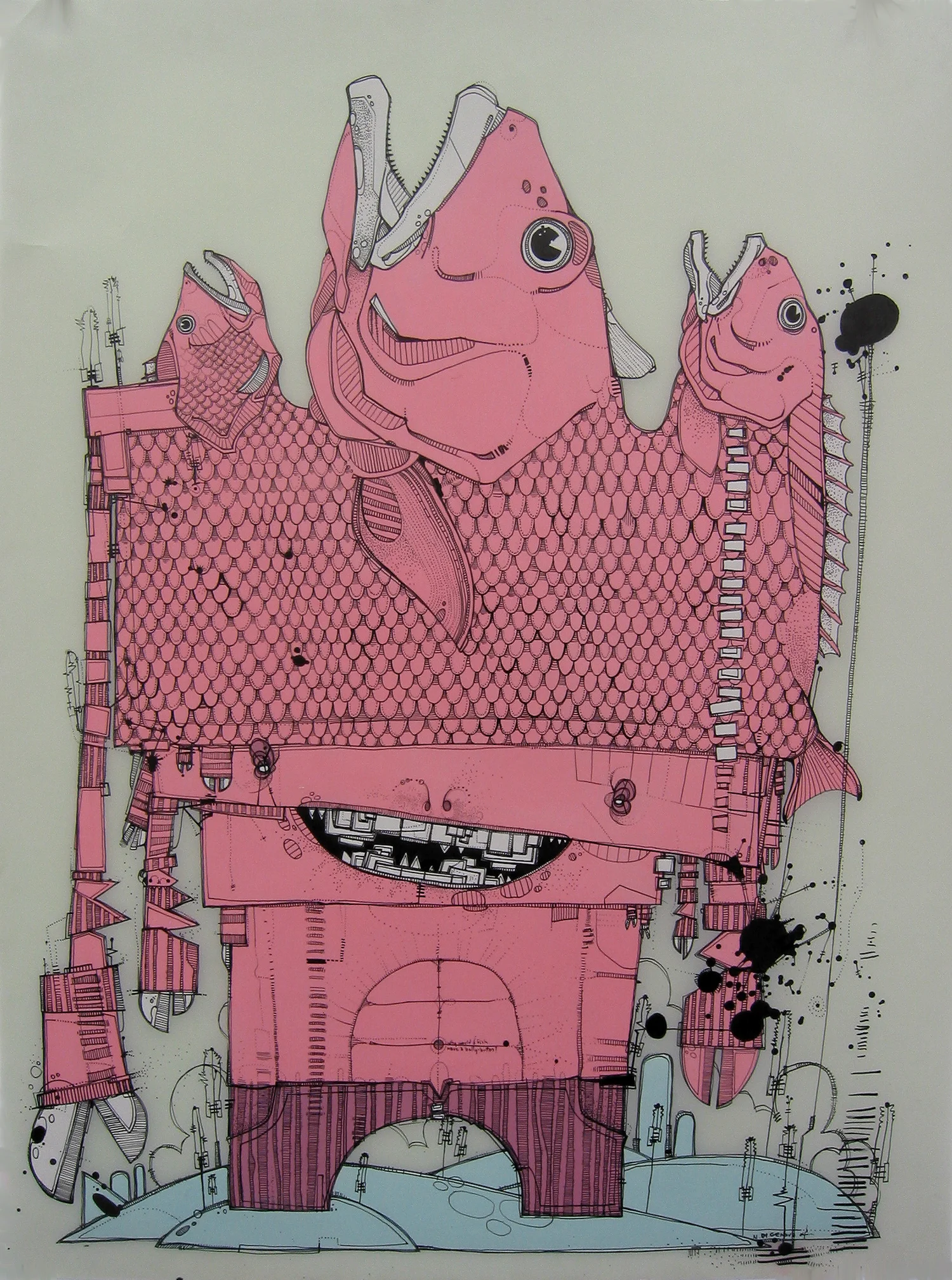 Cerberus Landfish animation paint and ink on mylar, 16" x 20" 2003