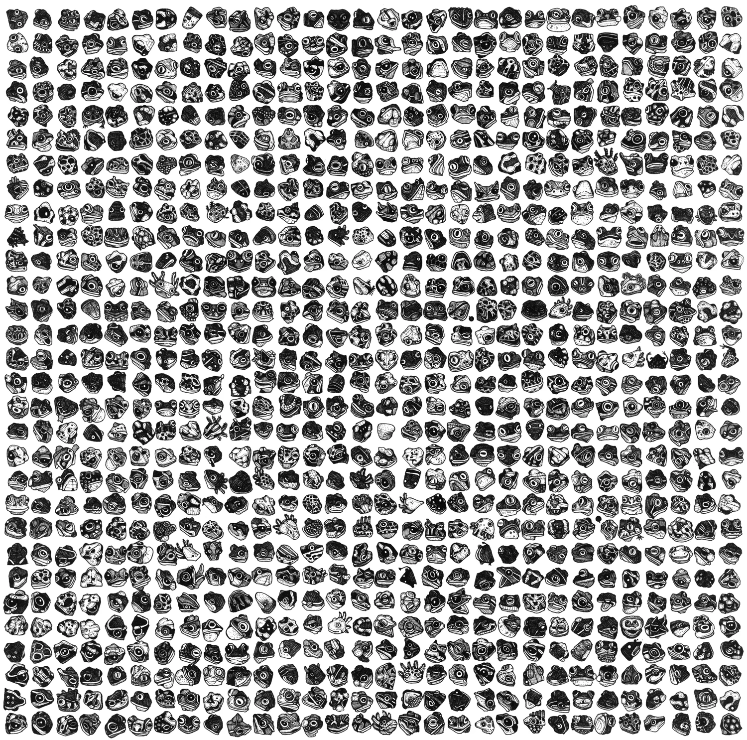 900 Amphibians ballpoint pen on paper, 14" x 14" 2009