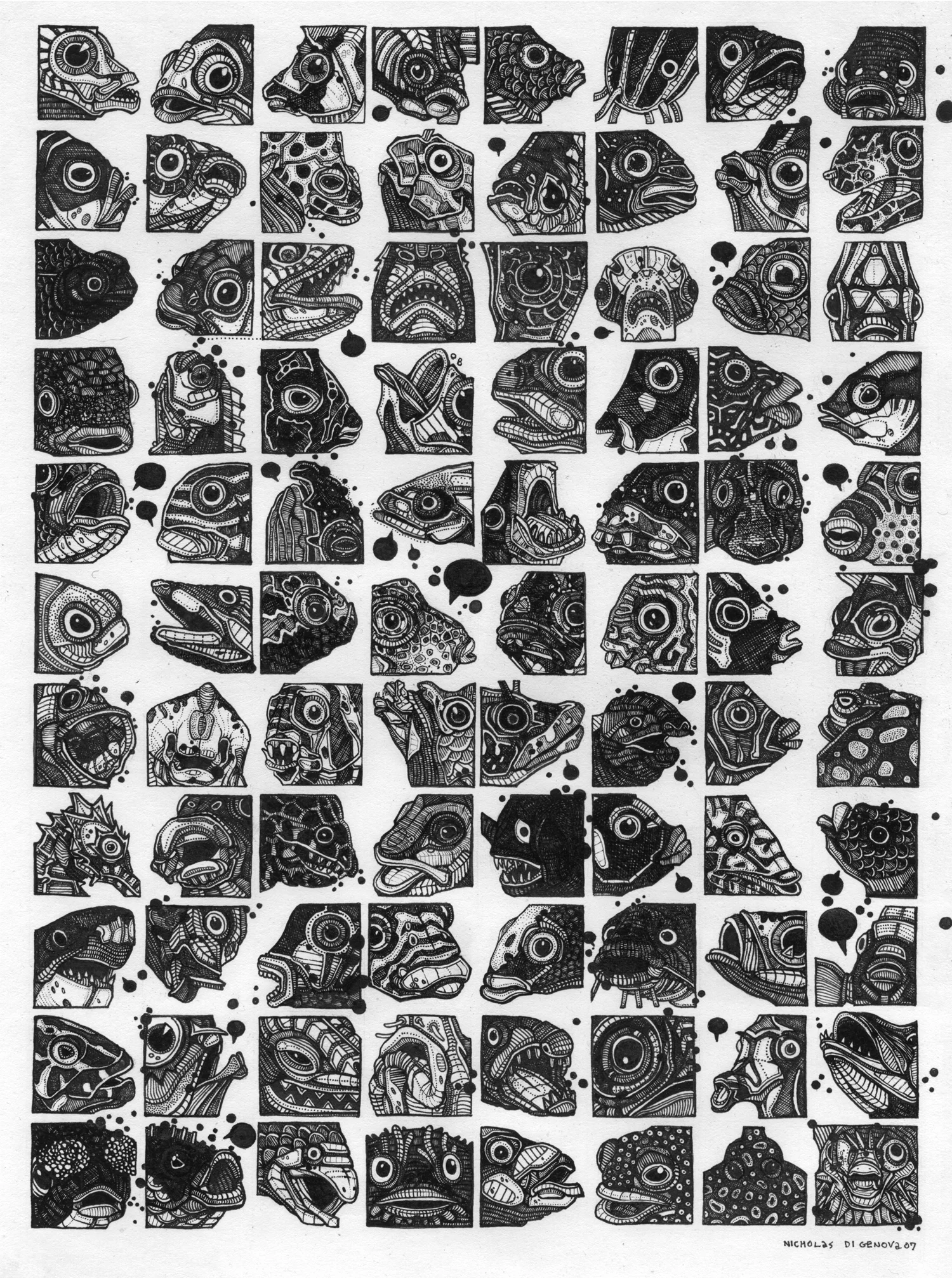 The 88 Fiercest Fish in the Animal Kingdom ink on paper, 7.5" x 10.5" 2007
