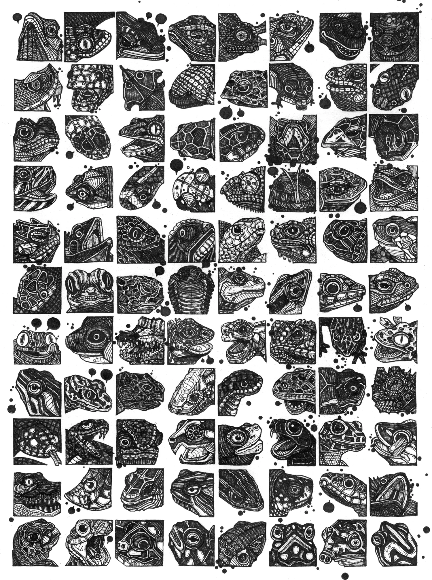 The 88 Fiercest Reptiles in the Animal Kingdom ink on paper, 7.5" x 10.5" 2007