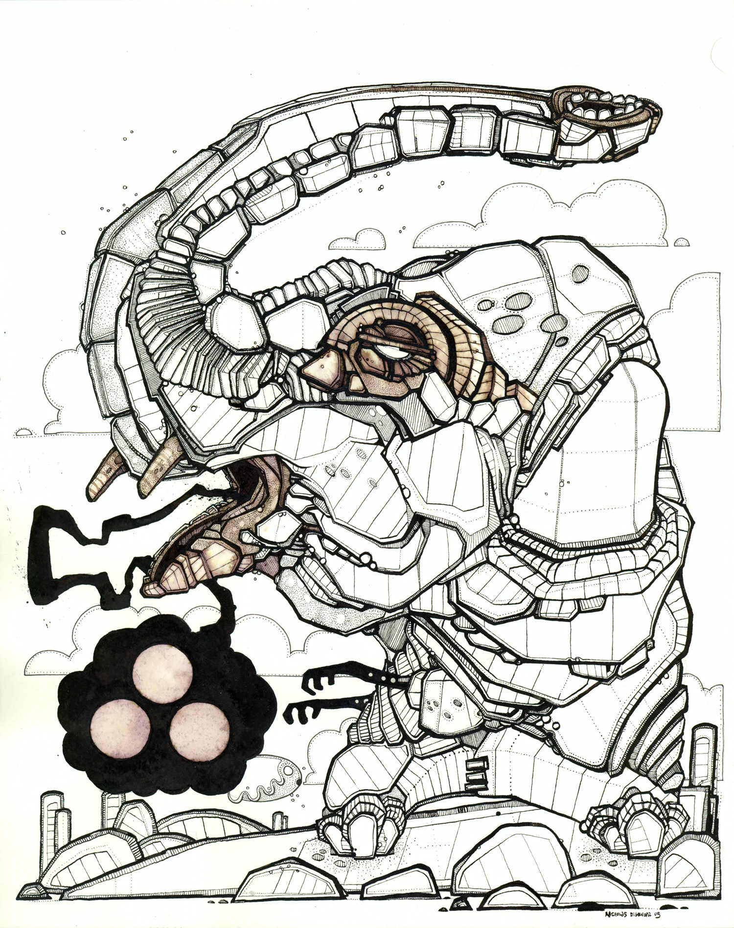 Elderly Elephace Spewing Knowledge ink on paper, 11" x 14" 2005