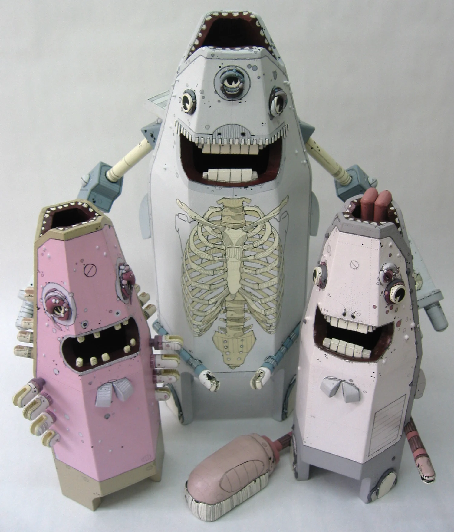 Landfish Family with Matthew Lee Vincent wood, sculpting putty, acrylic paint, various sizes 2005
