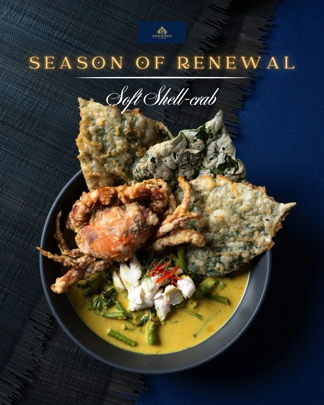Season of Renewal

Soft-shell crab, delicate, fleeting and prized for its rare moment of transformation. Shedding its shell, it begins anew a quiet expression of renewal and fresh beginnings.

This season, we honour this delicacy with five expression