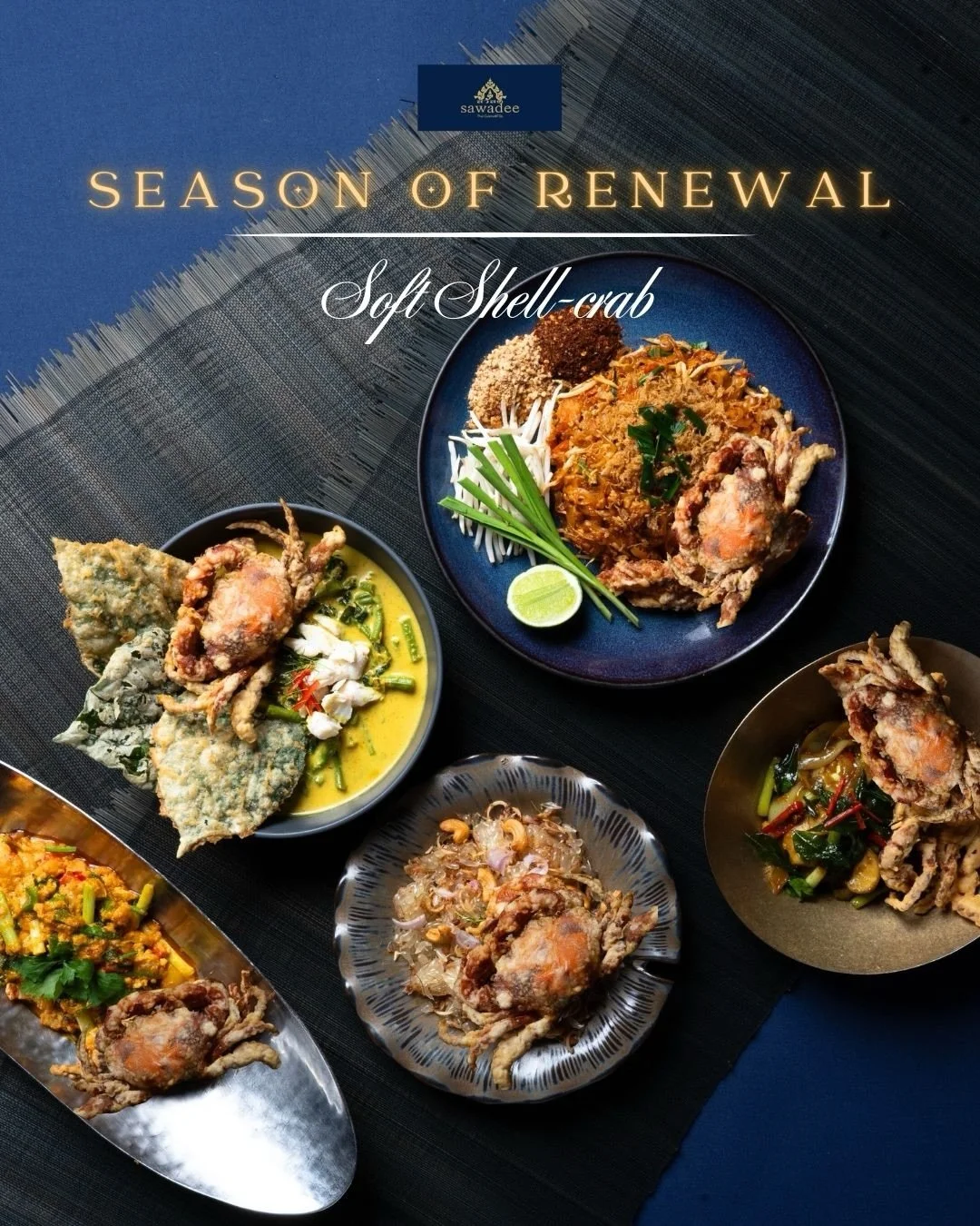 The season turns,
and something new begins.

Soft-shell crab holds flavour with grace,
crisp on the outside,
tender within a harmony of contrast.

Here, we present five expressions:
Soft Shell Crab Pomelo Salad
Yellow Curry Soft Shell Crab
Lemongrass