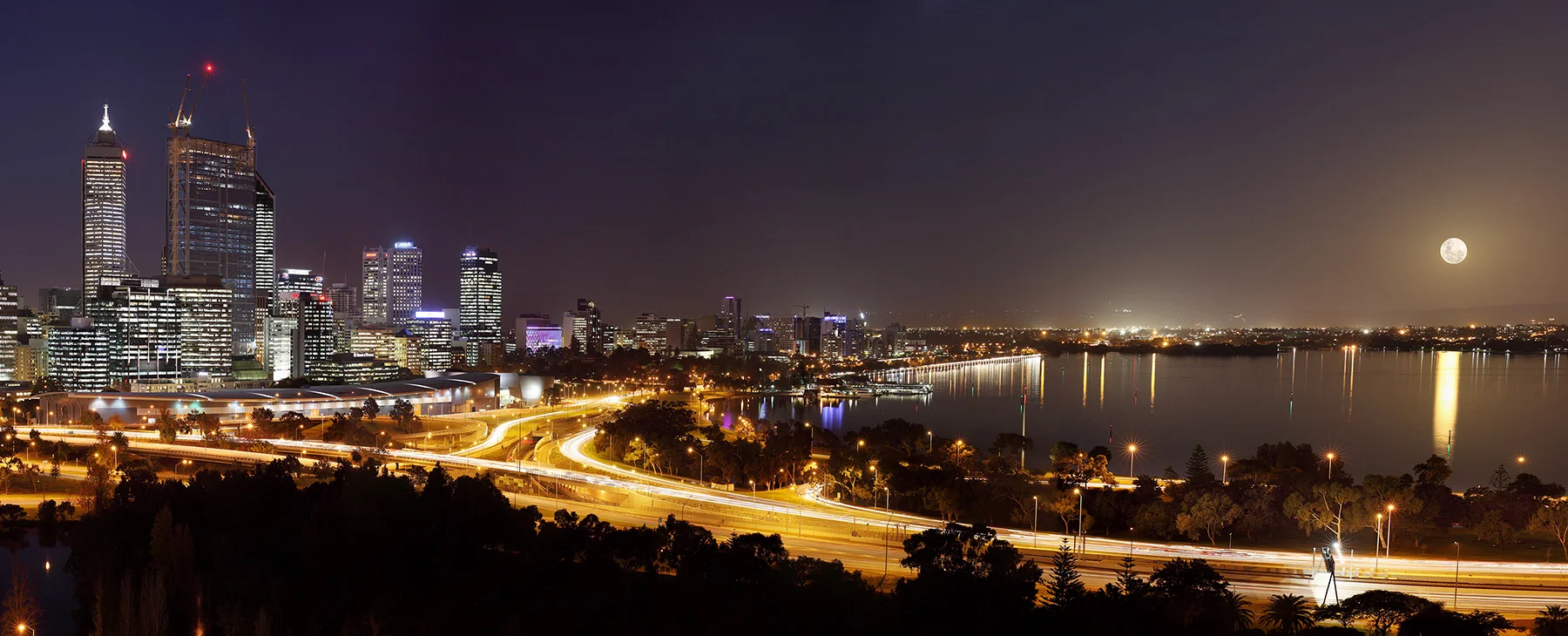 Perth City Skyline with Moon