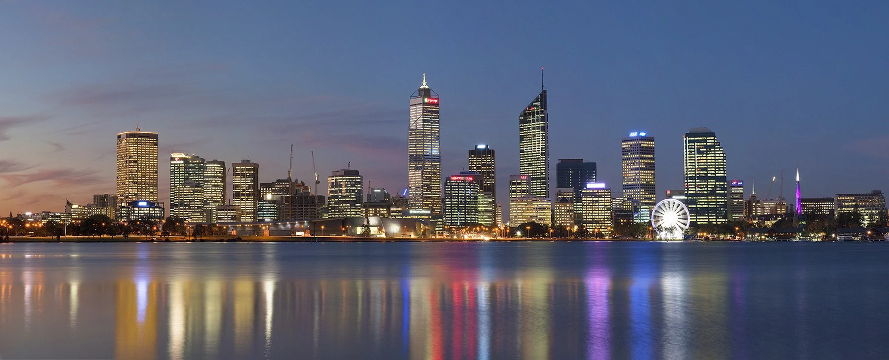 Perth City Skyline at Night, Over the Swan