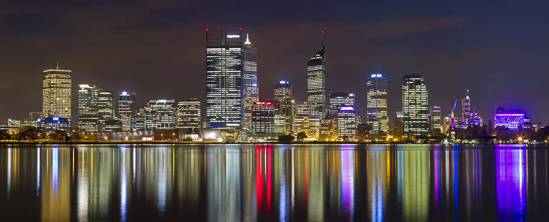 Perth Night with reflection on Swan River