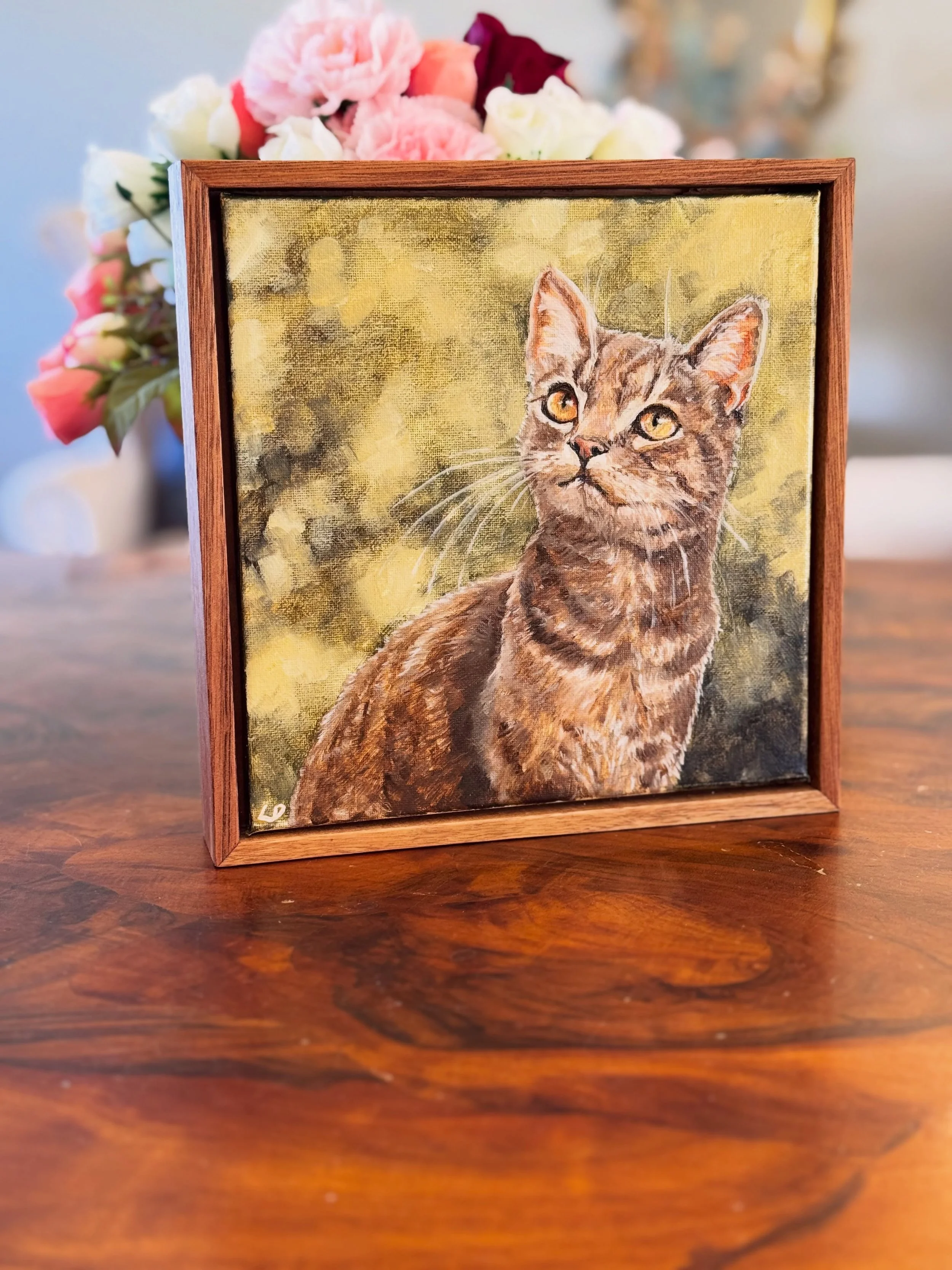 This is a very special commissioned piece.

Recently we said goodbye to our beautiful girl Evie after 15 wonderful years together. We wanted to remember her in a way that would last a lifetime, and so we have this incredible oil painting now proudly 