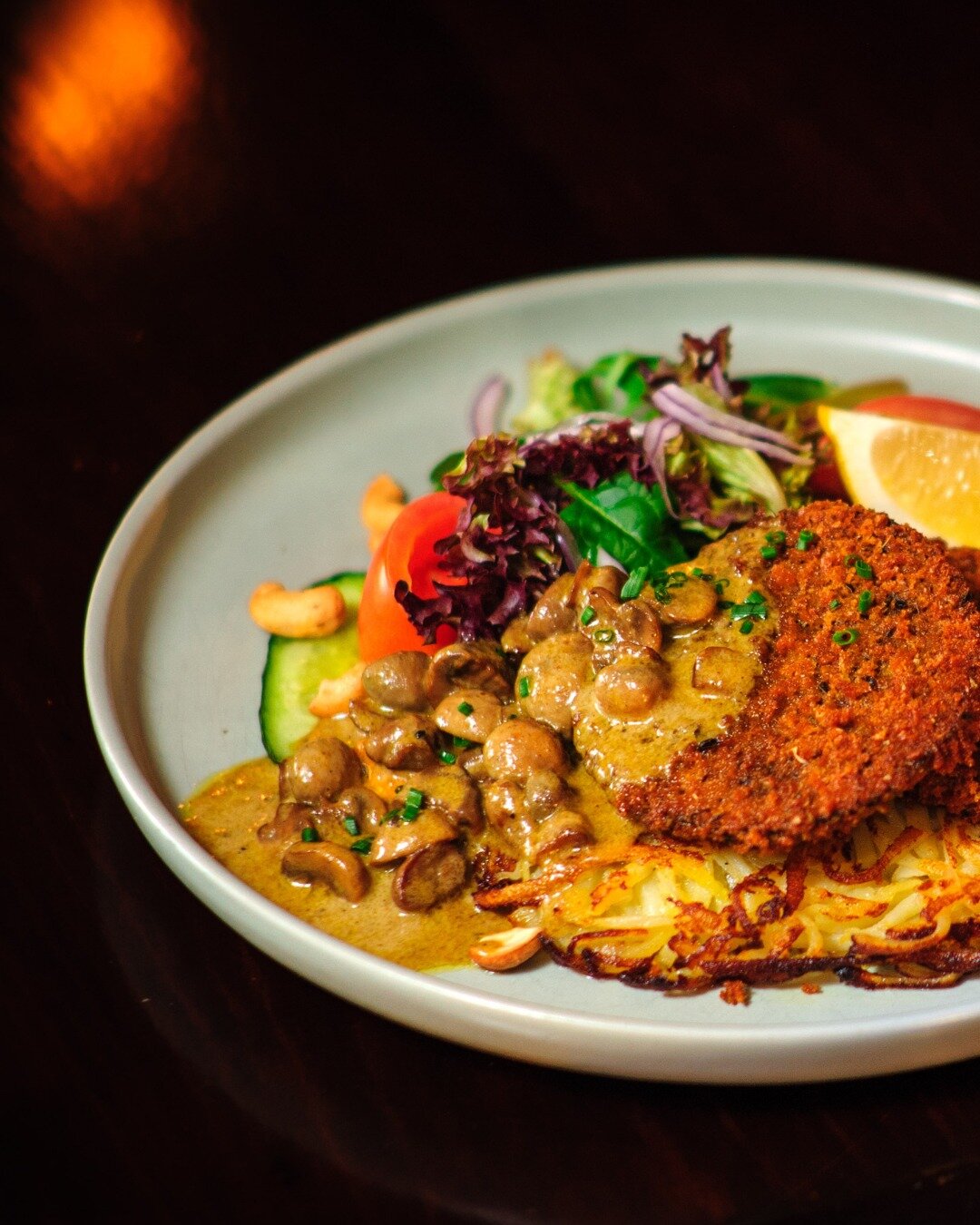 CRUMBED EGGPLANT ~ served with mushroom, basil cream sauce or tomato, mushroom and olive ragu, rosti potato and salad (v, vg)

Serving Dinner 6 nights from 5.30pm (excl. Tuesday)
Lunch &amp; High Tea, Weekends from midday.

Bookings at avalonkatoomba