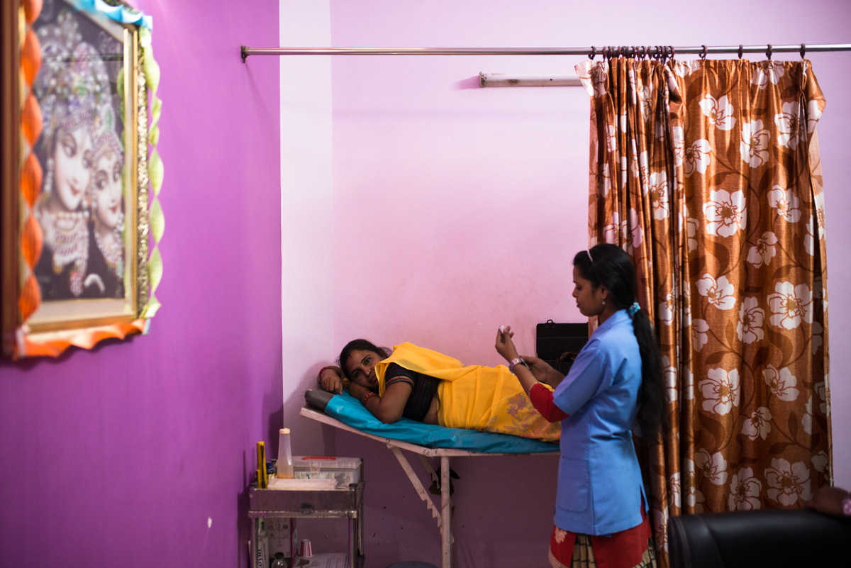 October, 2016. Rawat Hospital, Agra, Uttar Pradesh, India. Neelam Bhagaur gets a DMPA injection at Dr. Neelam Rawat's clinic. She's been on DMPA since the last three years.